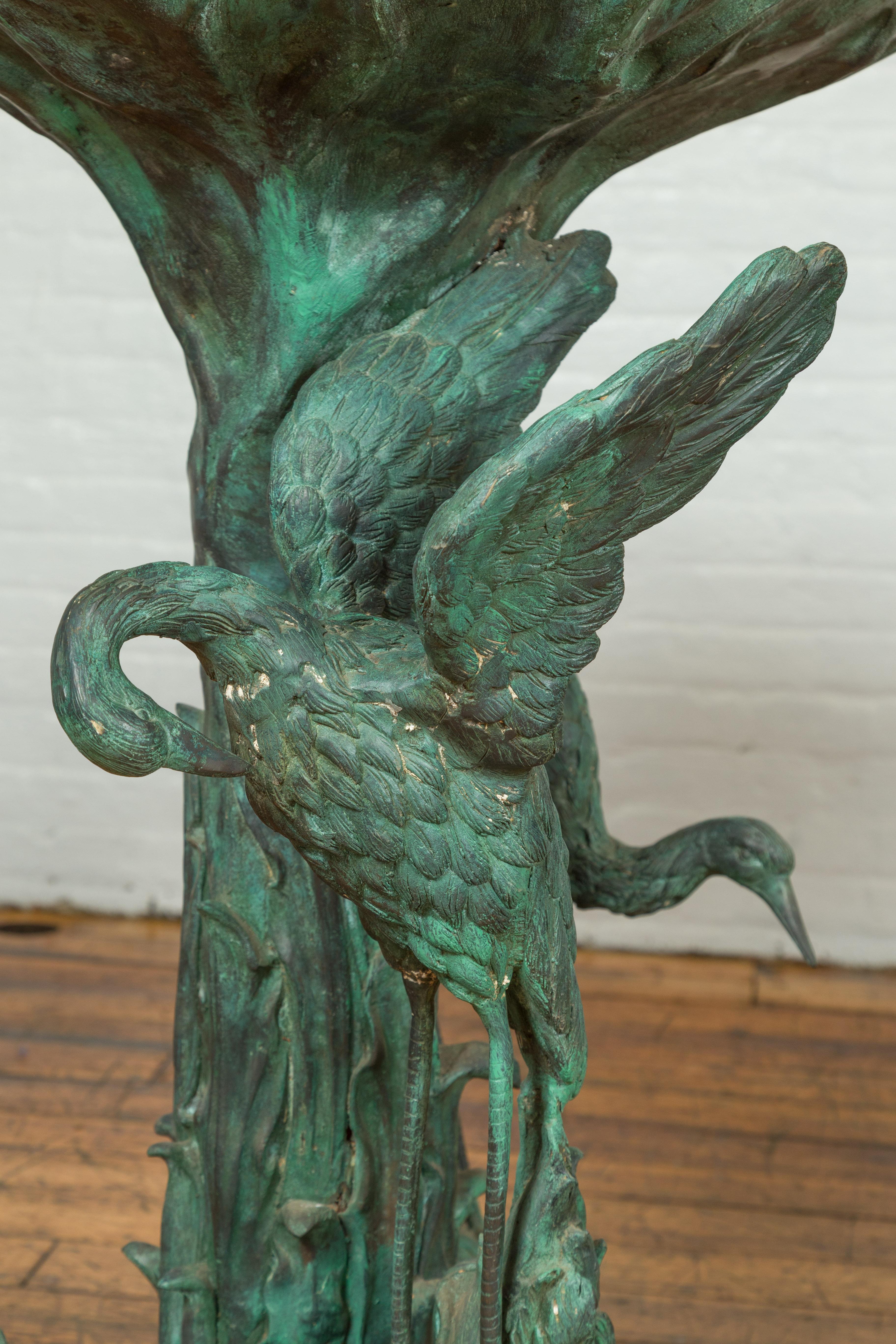 Contemporary Cast Bronze Planter with Cranes and Verdigris Patina, One Available For Sale 5