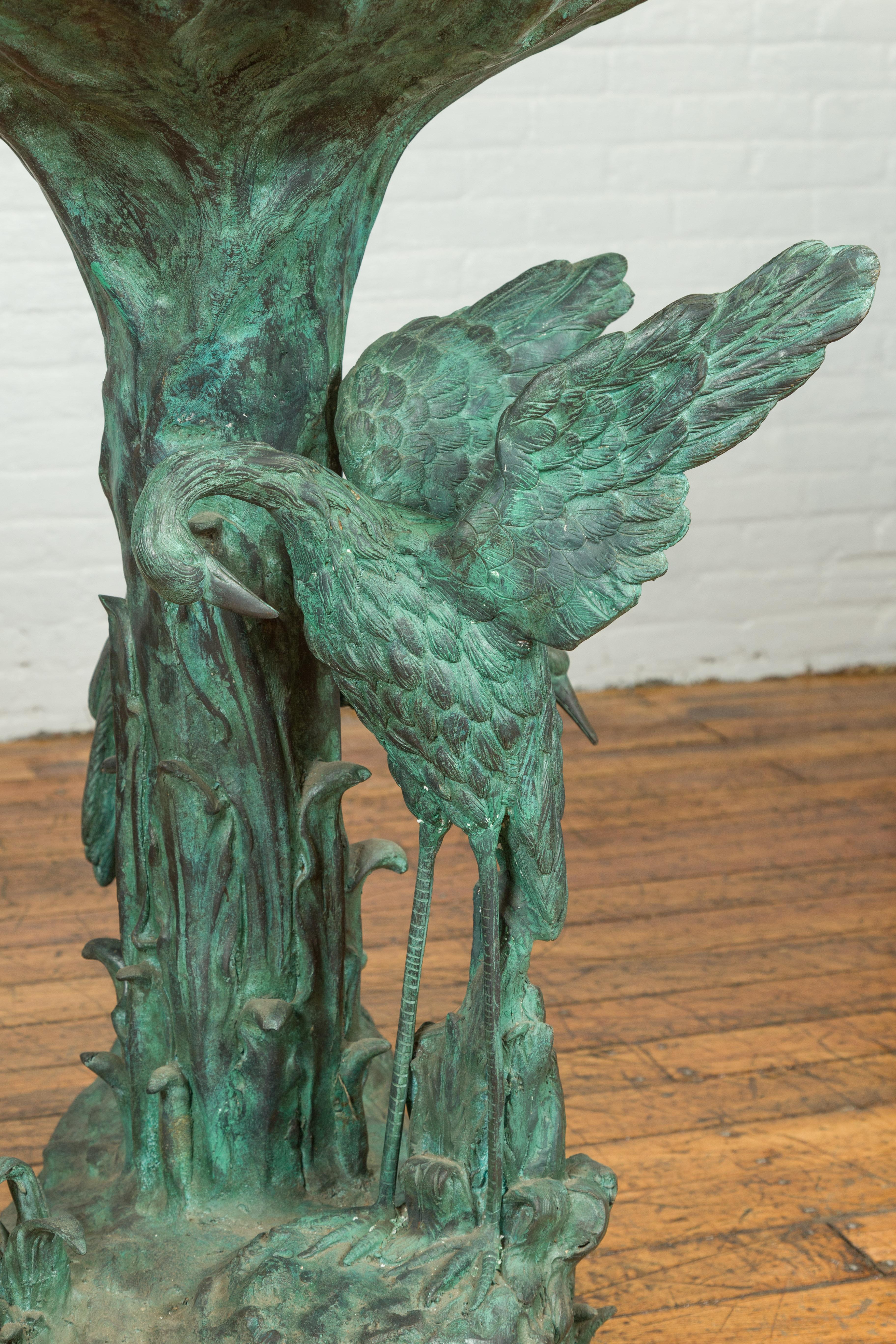 Contemporary Cast Bronze Planter with Cranes and Verdigris Patina, One Available For Sale 6