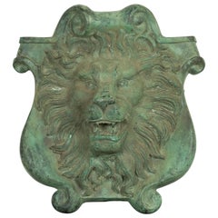 Contemporary Cast Bronze Roaring Lion Head Wall Fountain with Verde Patina