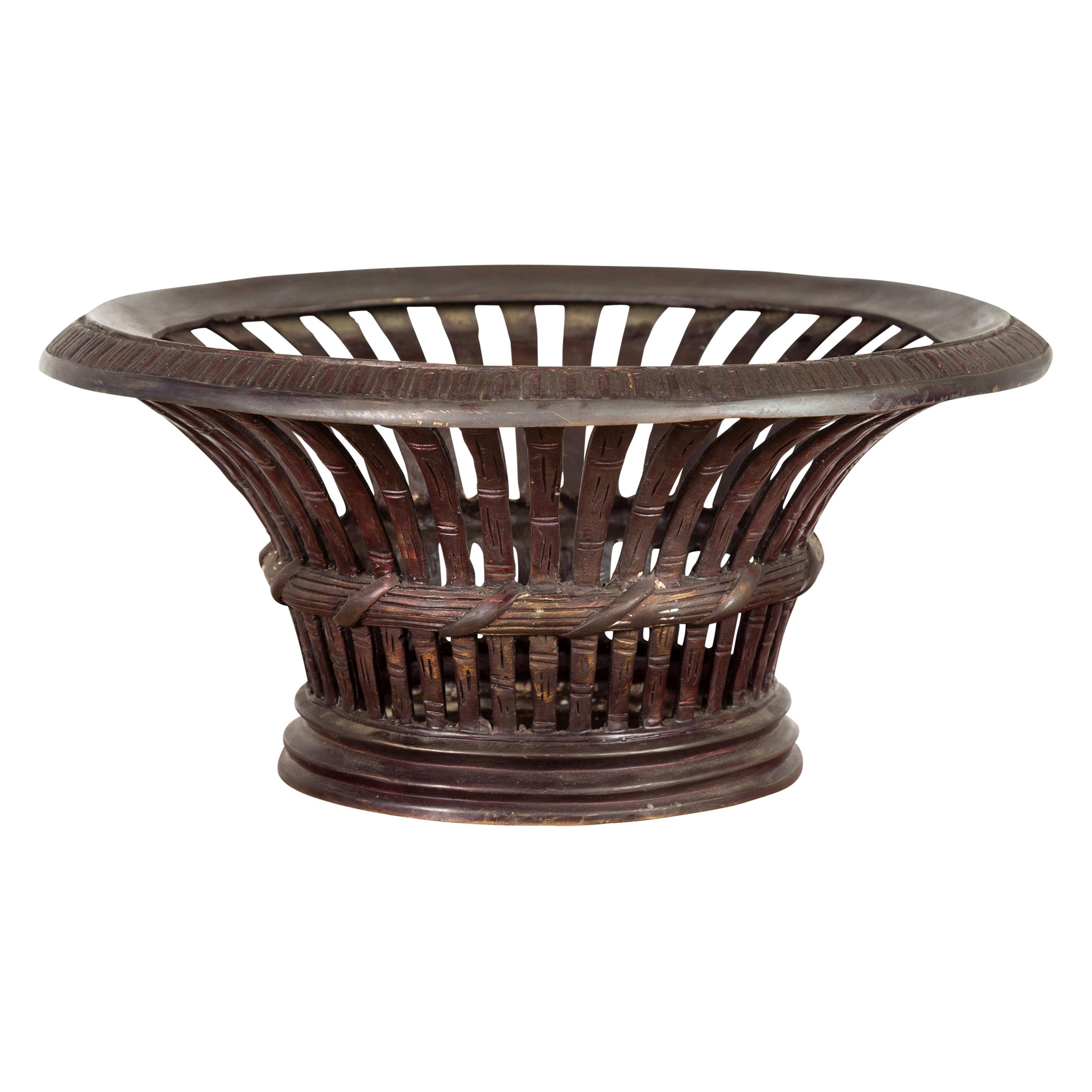 Zeitgenössische Schale aus Bronzeguss im venezianischen Stil mit dunkler Patina und Schilfmotiven im Angebot