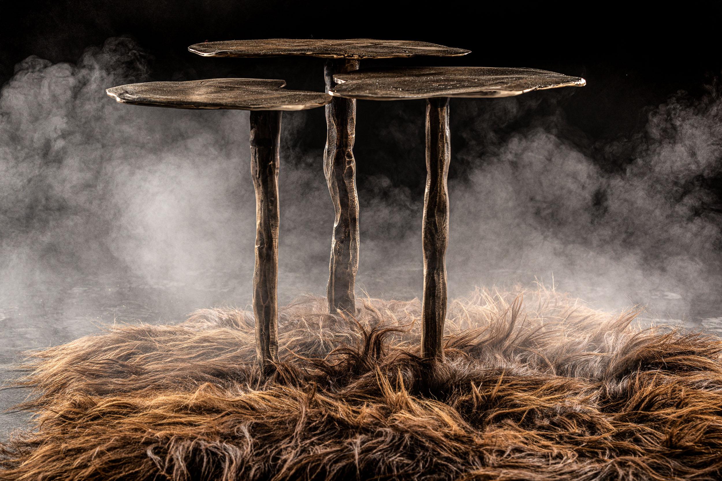 Contemporary Cast white bronze, islandic sheepswool Nest table For Sale 4