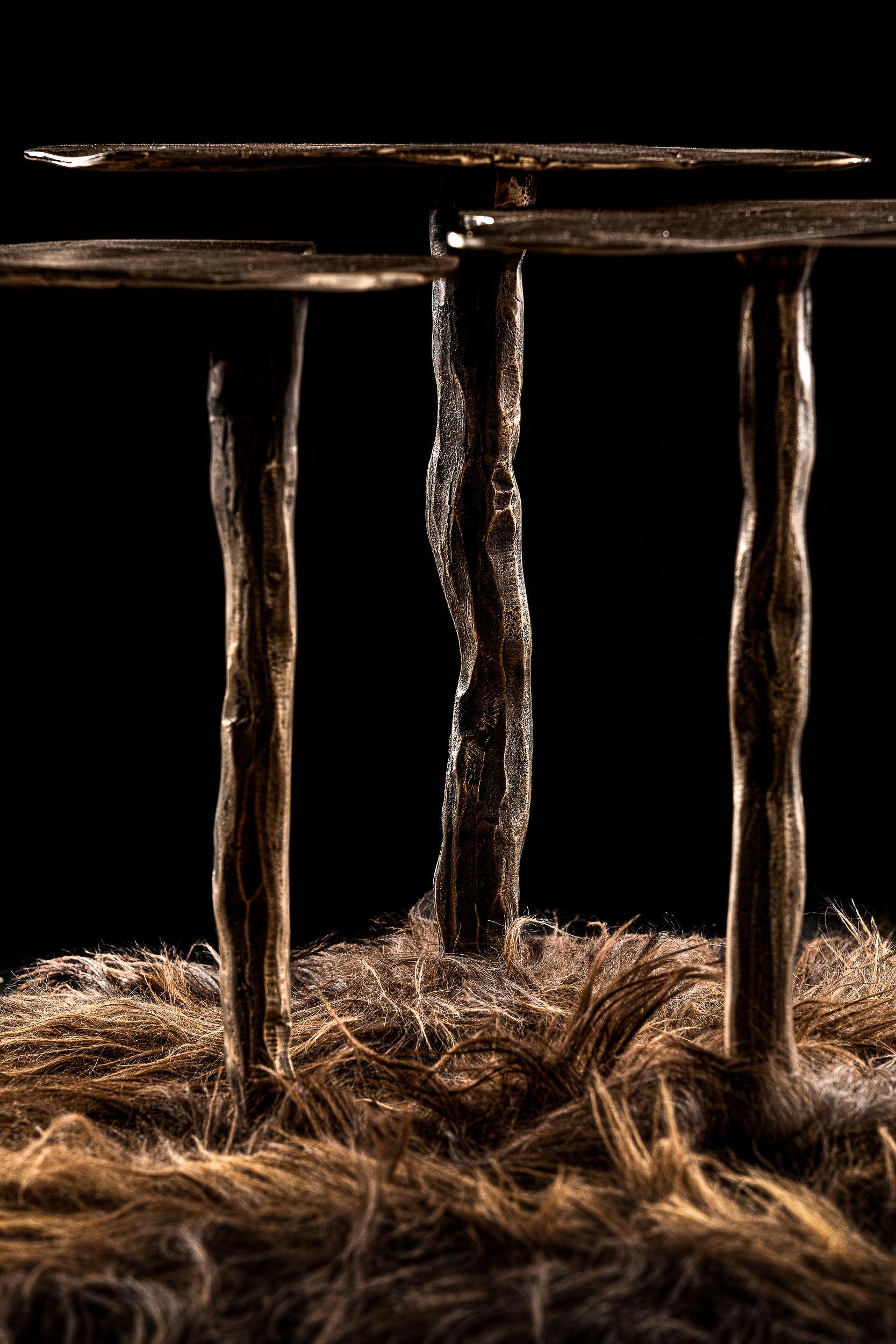 Contemporary Cast white bronze, islandic sheepswool Nest table For Sale 2