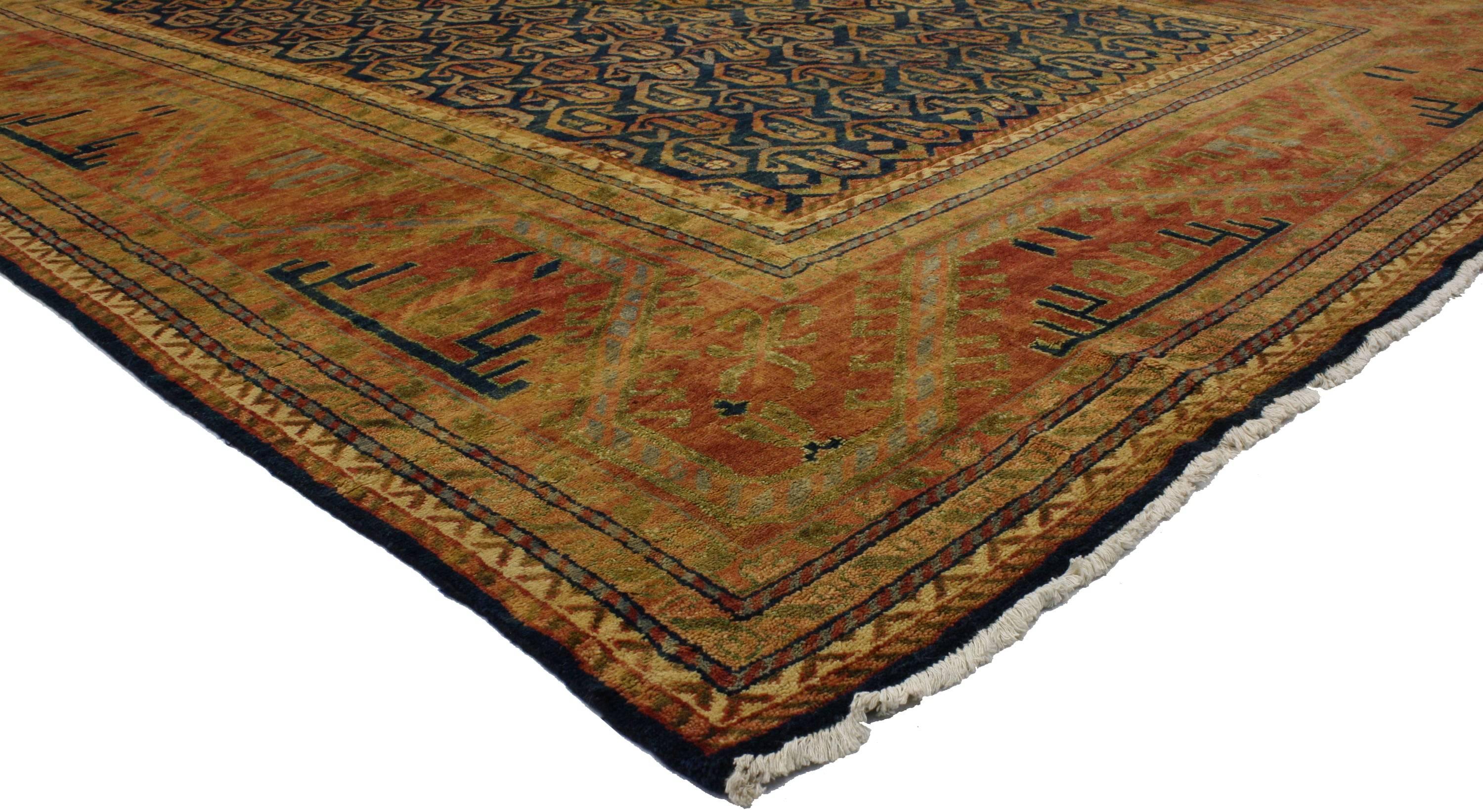 Indian Contemporary Caucasian Kazak Style Area Rug with Arts & Crafts Style For Sale