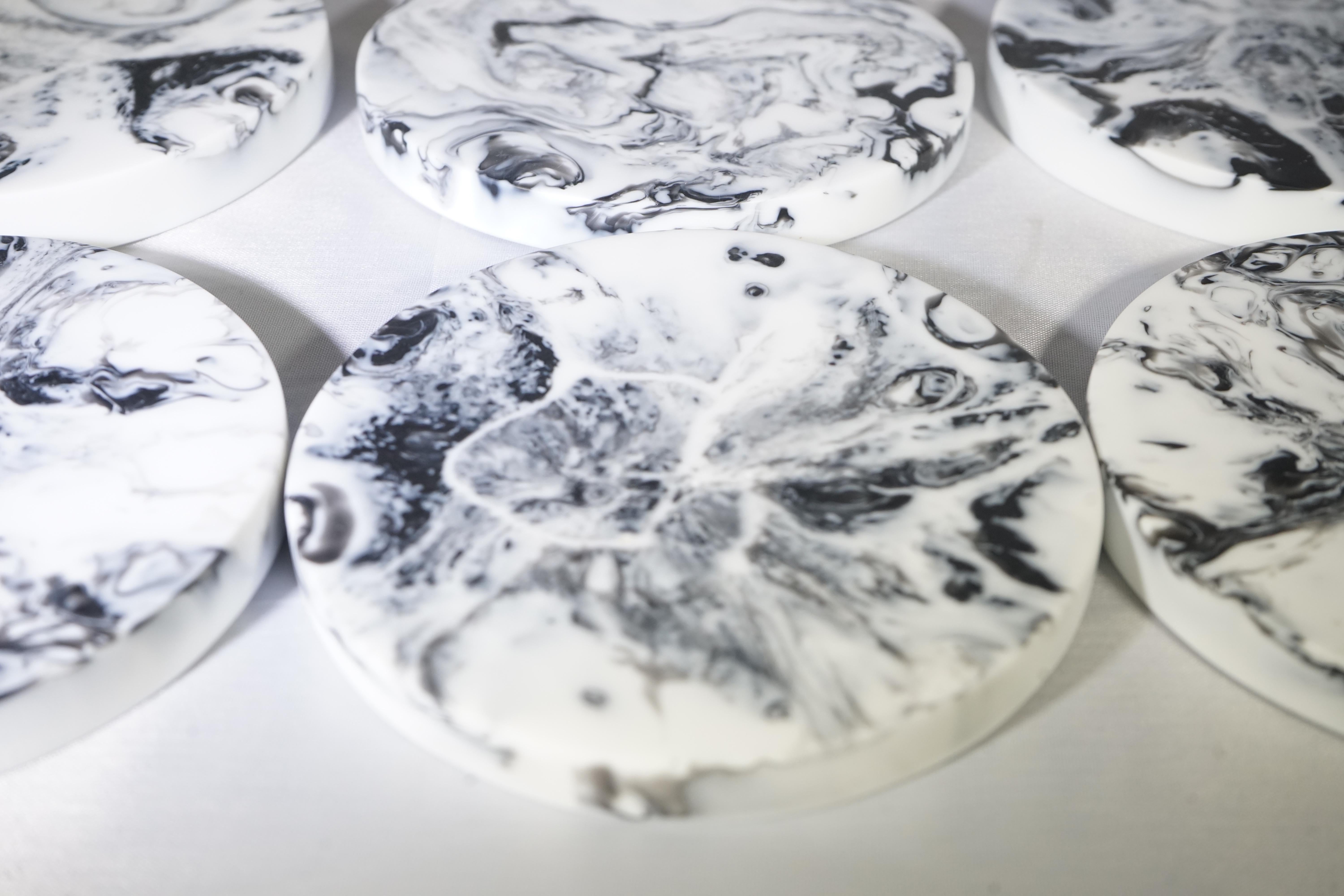 Contemporary CDMX Design Set of 6 Black and White Resin Coasters 1