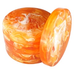 Contemporary CDMX Design Set of 6 Orange and White Resin Coasters