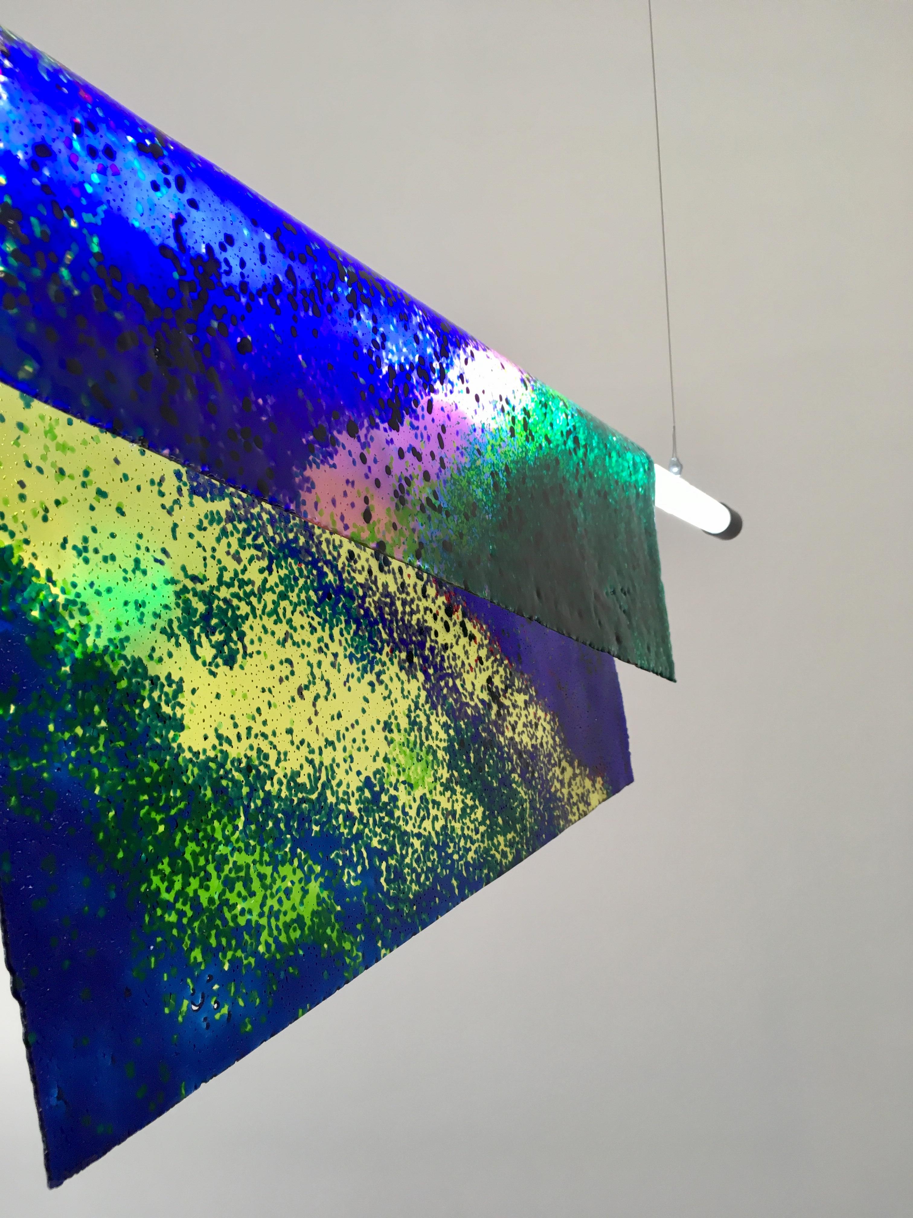 Post-Modern Contemporary Ceiling Lamp 'Particle' by Kueng Caputo, Blue, Green and Yellow For Sale