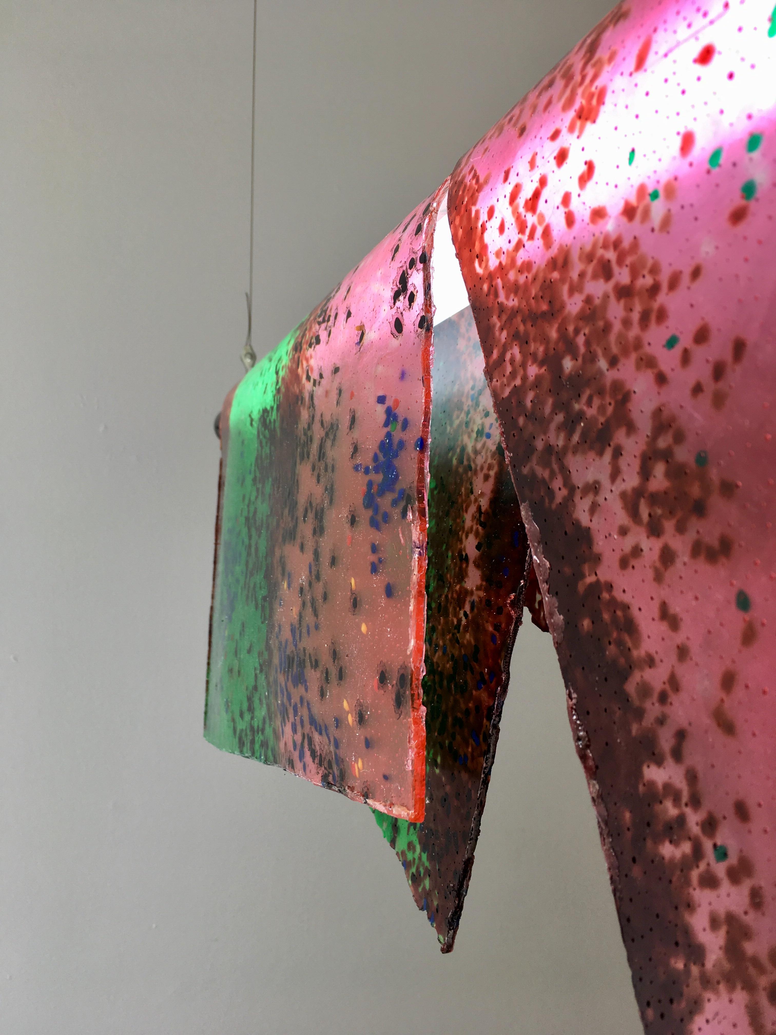 Post-Modern Contemporary Ceiling Lamp 'Particle' by Kueng Caputo, Orange and Pink and Green