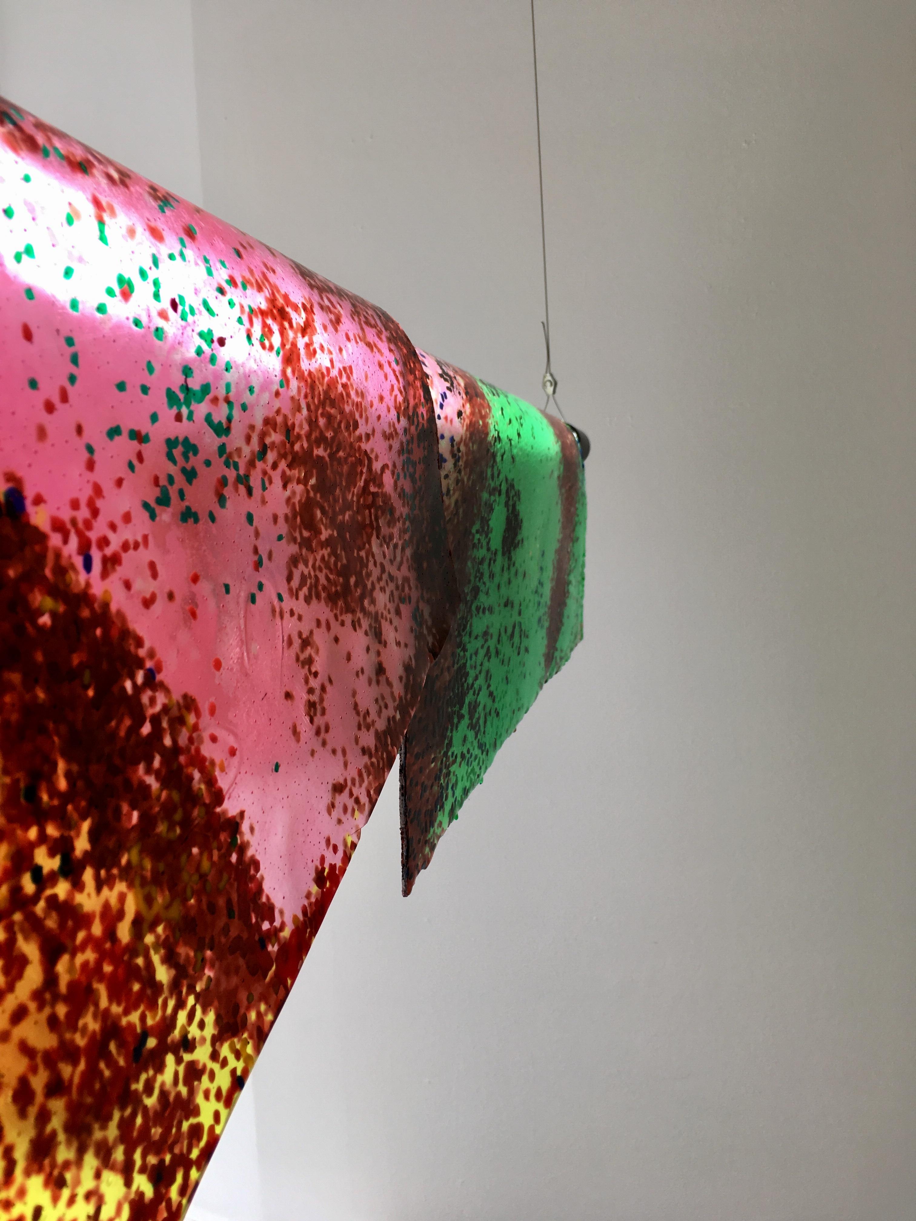 Plastic Contemporary Ceiling Lamp 'Particle' by Kueng Caputo, Orange and Pink and Green