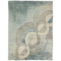 Contemporary Celestial Mohair Silver Gray and Pale Blue Rug