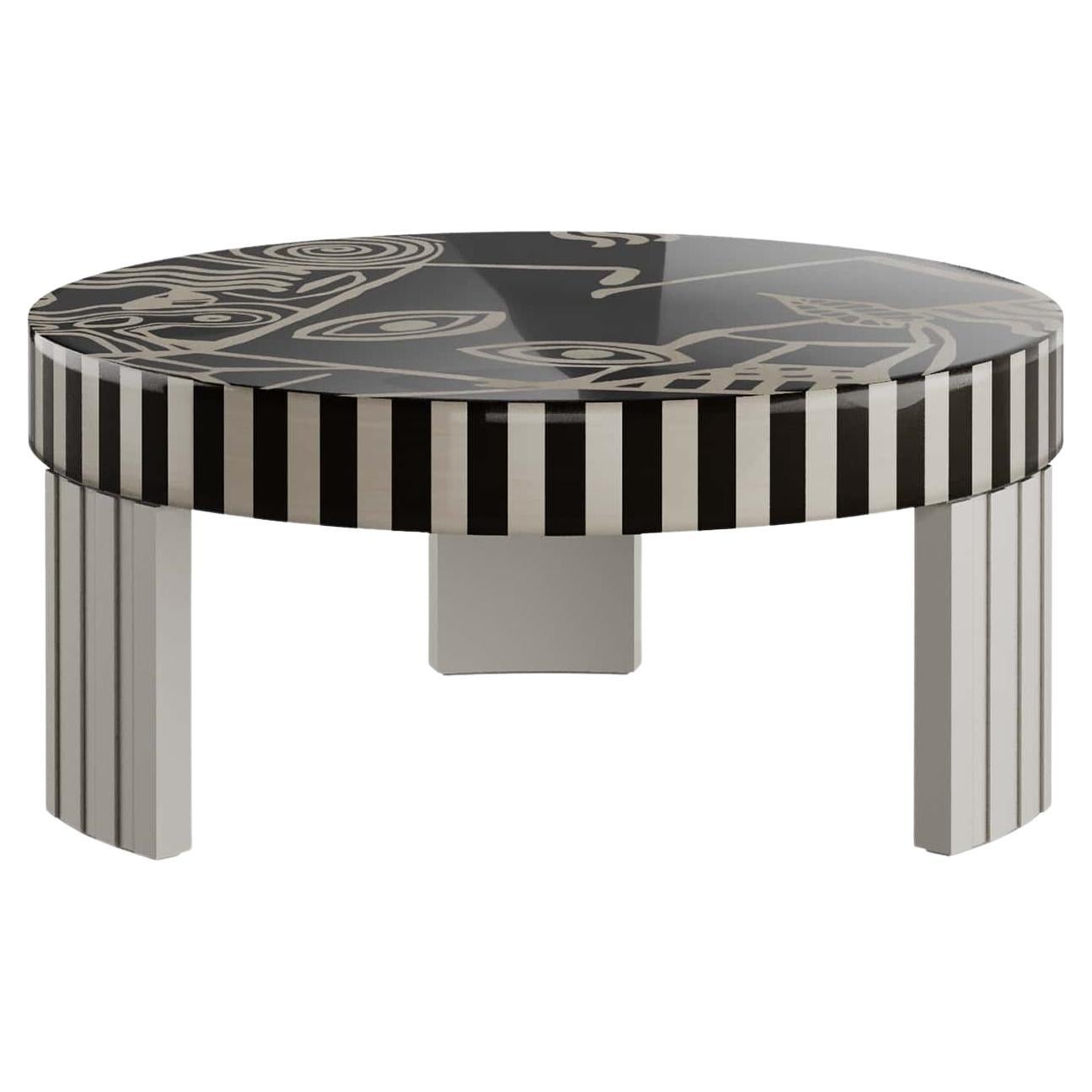 Contemporary Center Coffee Center Table in Natural Oak Veneer and Gloss Black