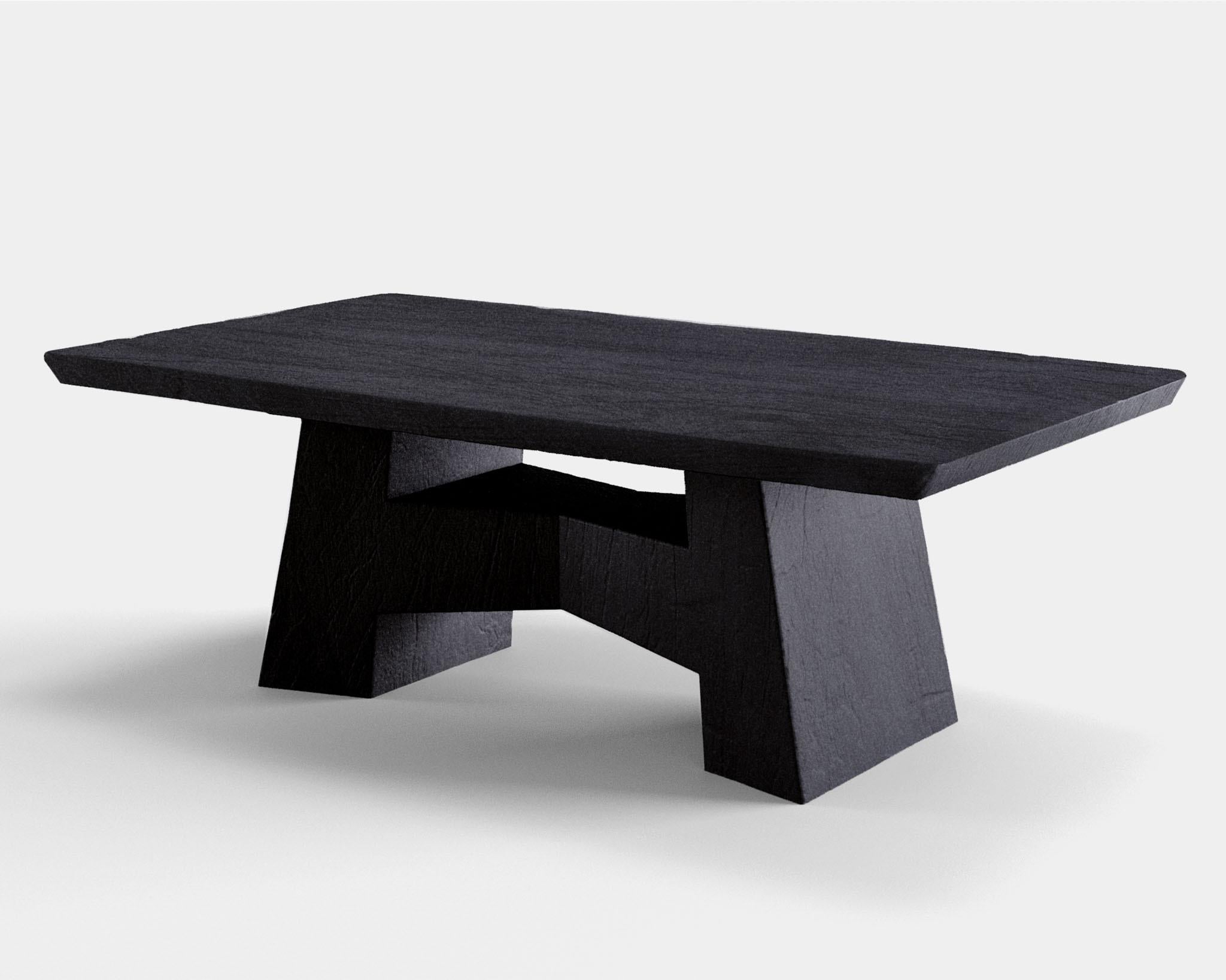Brutalist Contemporary Center Table 'Mogwai' in Burnt Wood by CarmWorks, Customizable For Sale