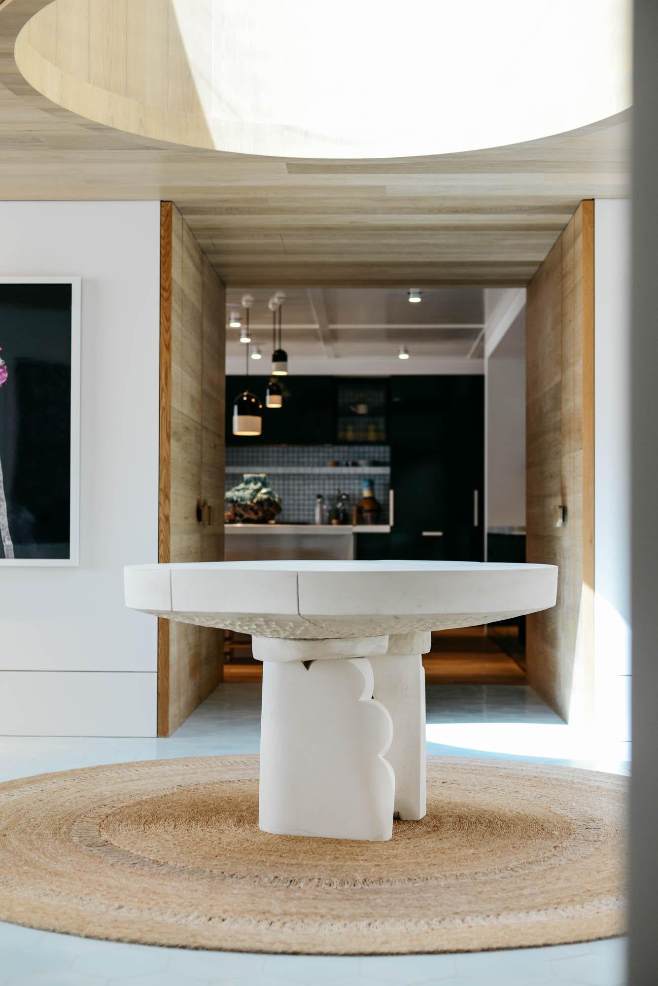 Contemporary Center Table 'Sydney' by DenHolm, Limestone 3