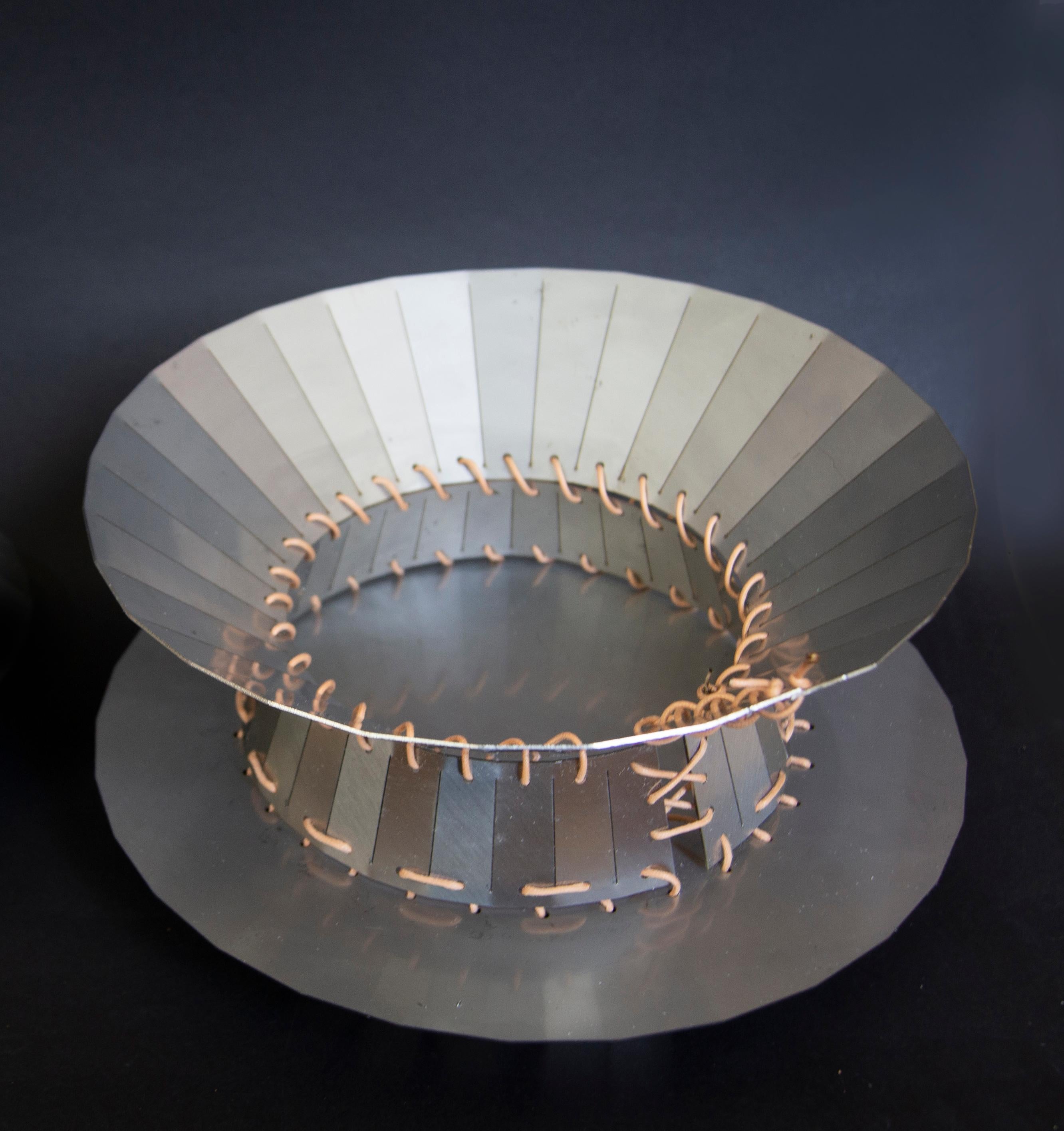 Post-Modern Contemporary Centerpiece in Stainless Steel Design Piece - Cream strings For Sale