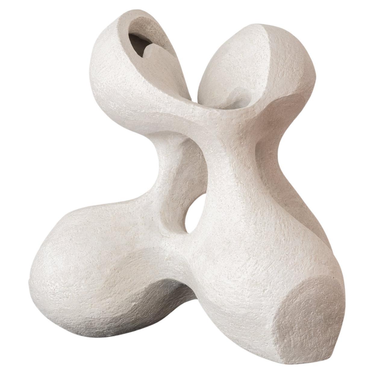 Abstract Tabletop Sculpture in Contemporary Organic White Ceramic