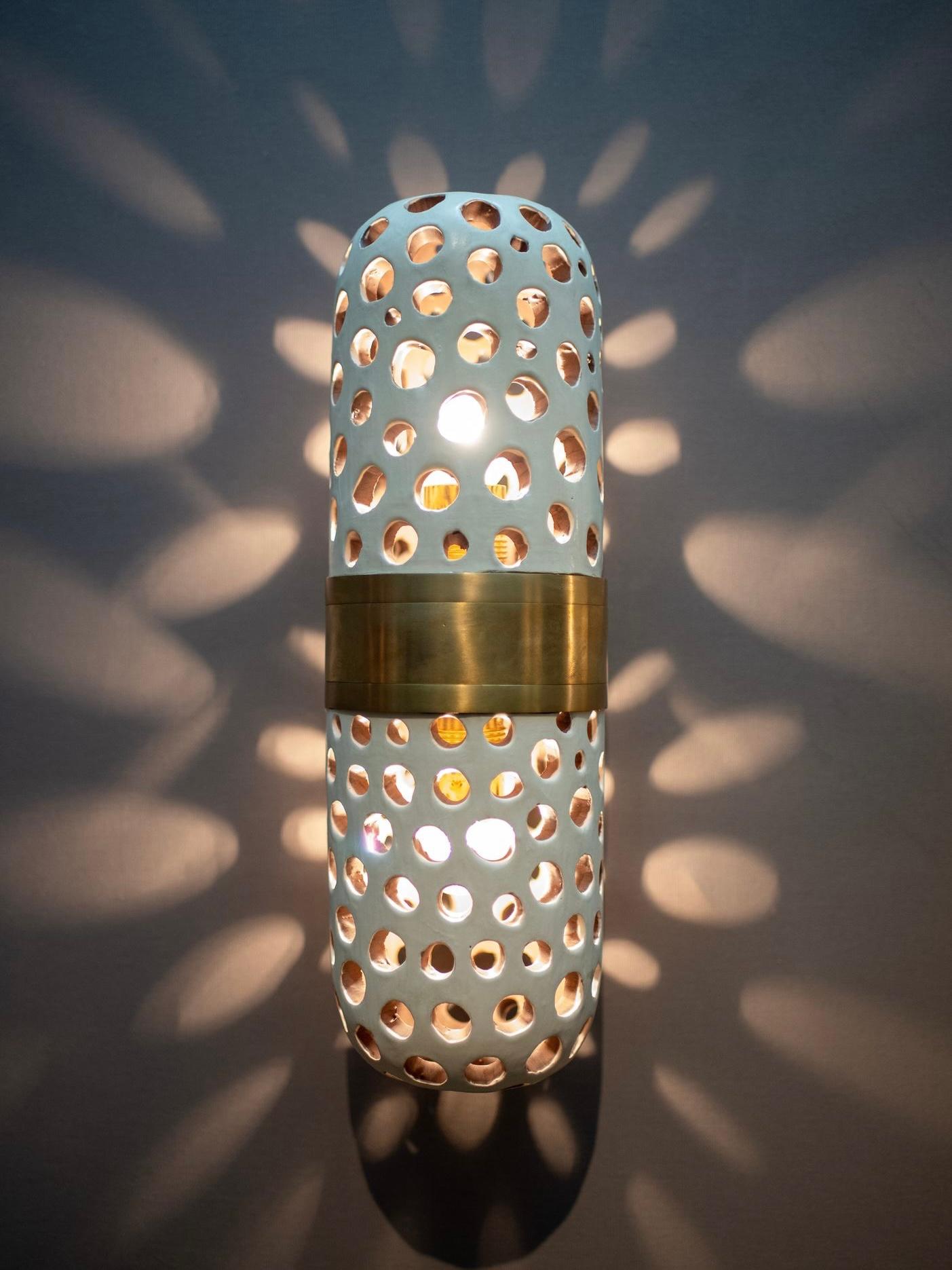 Hand-Crafted Contemporary Ceramic and Brass Wall Light by Agnès Debizet, Limited Edition For Sale