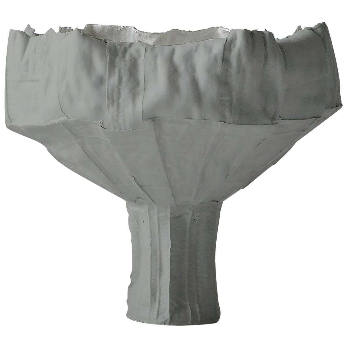 Contemporary Ceramic Anemone Footed Bowl Corteccia Texture Gray