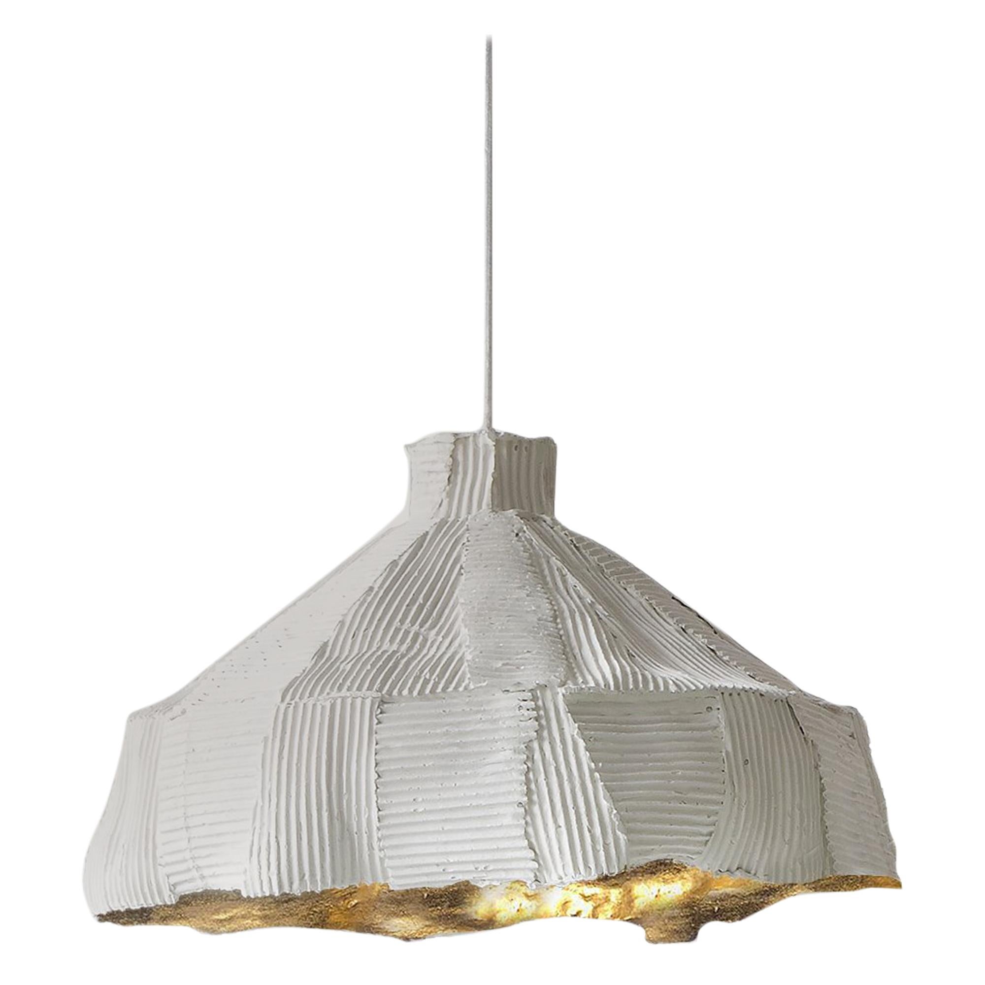 Contemporary Ceramic Anemone Lamp Cartoccio Texture White and Gold Inside