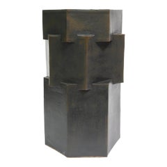 Triple Tier Tall Ceramic Hexagon Side Table & Stool in Iron Gate by BZIPPY