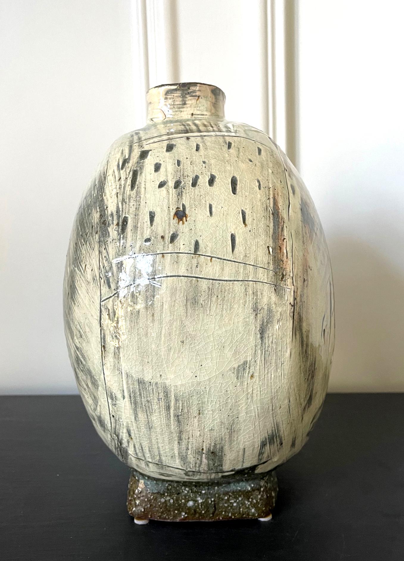 Contemporary Ceramic Buncheong Moon Flask by Kang Hyo Lee 1