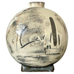 Contemporary Ceramic Buncheong Moon Flask by Kang Hyo Lee