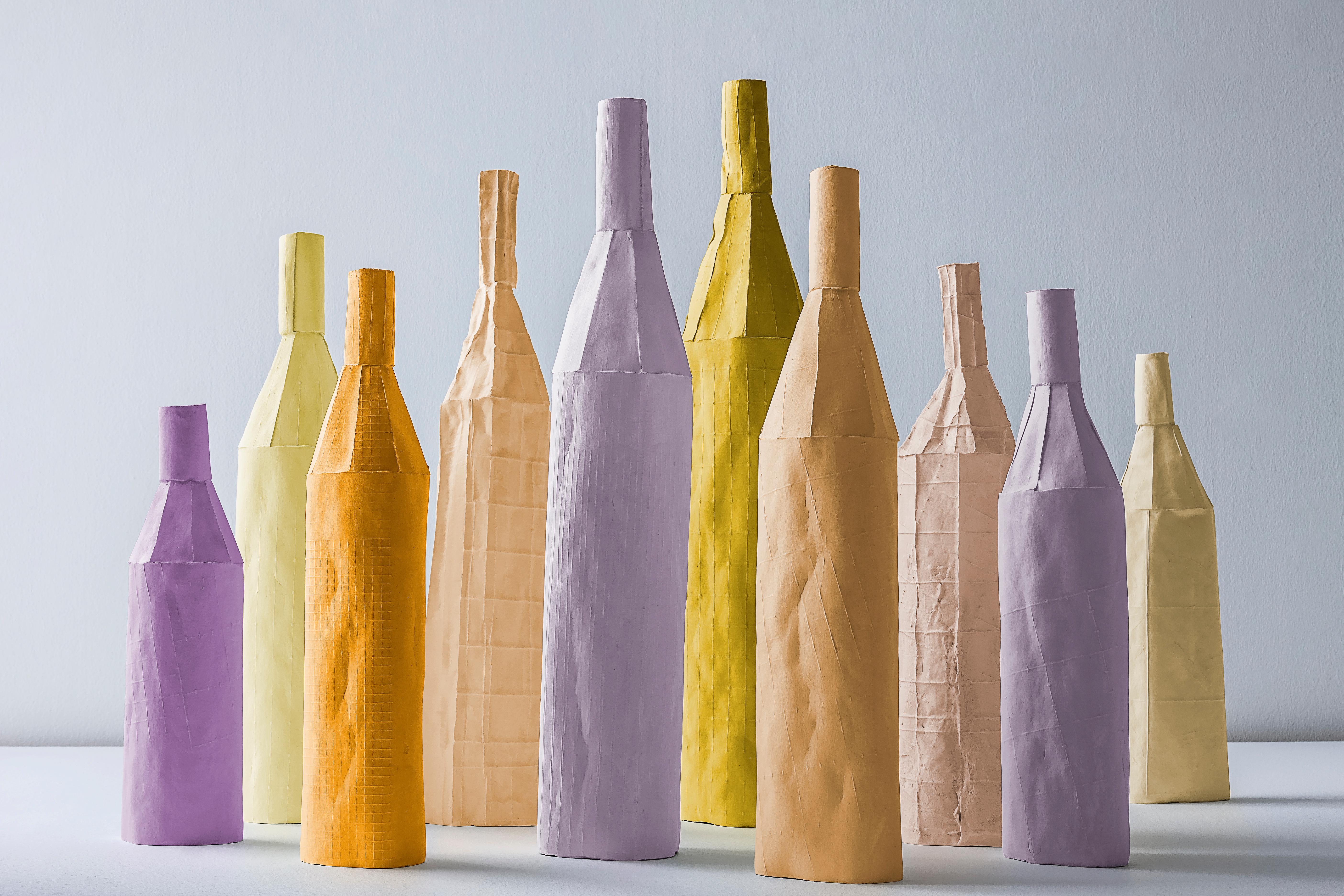 Italian Contemporary Ceramic Cartocci Lilac Decorative Bottle Corteccia Texture For Sale