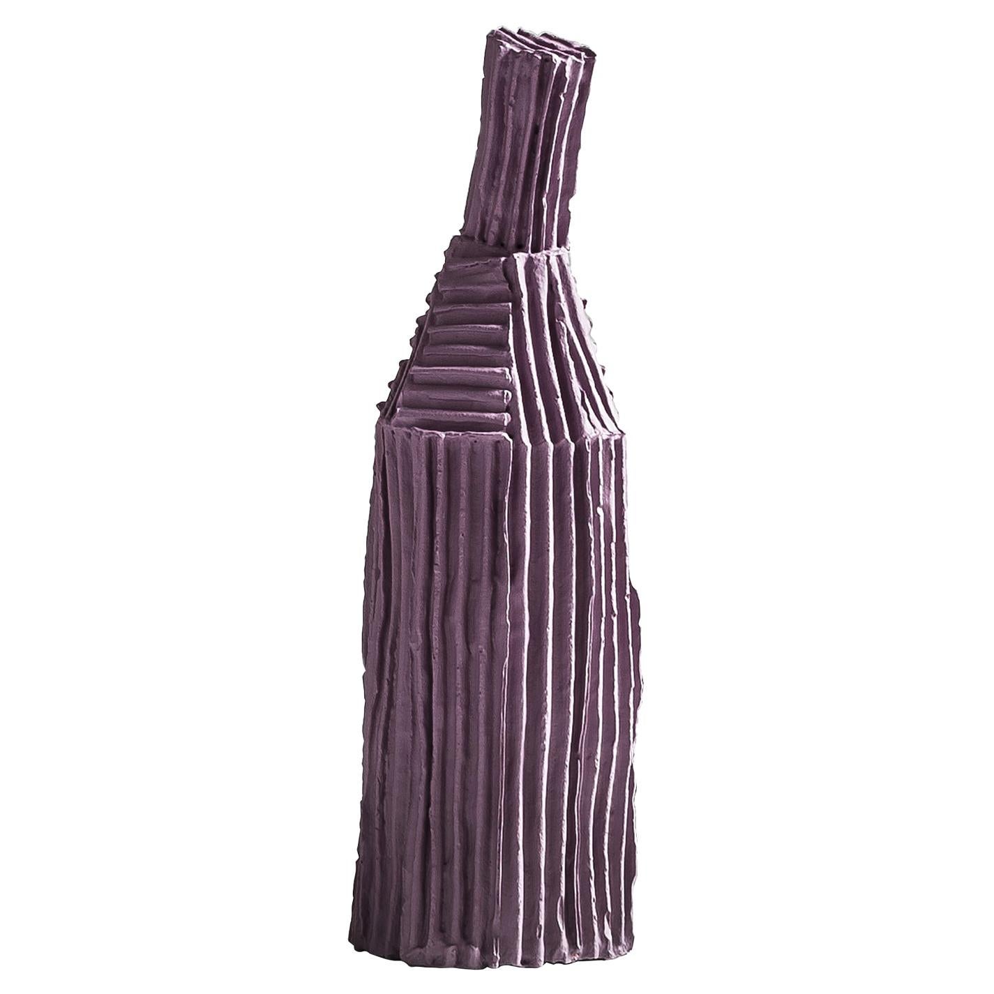 Contemporary Ceramic Cartocci Lilac Decorative Bottle Corteccia Texture For Sale