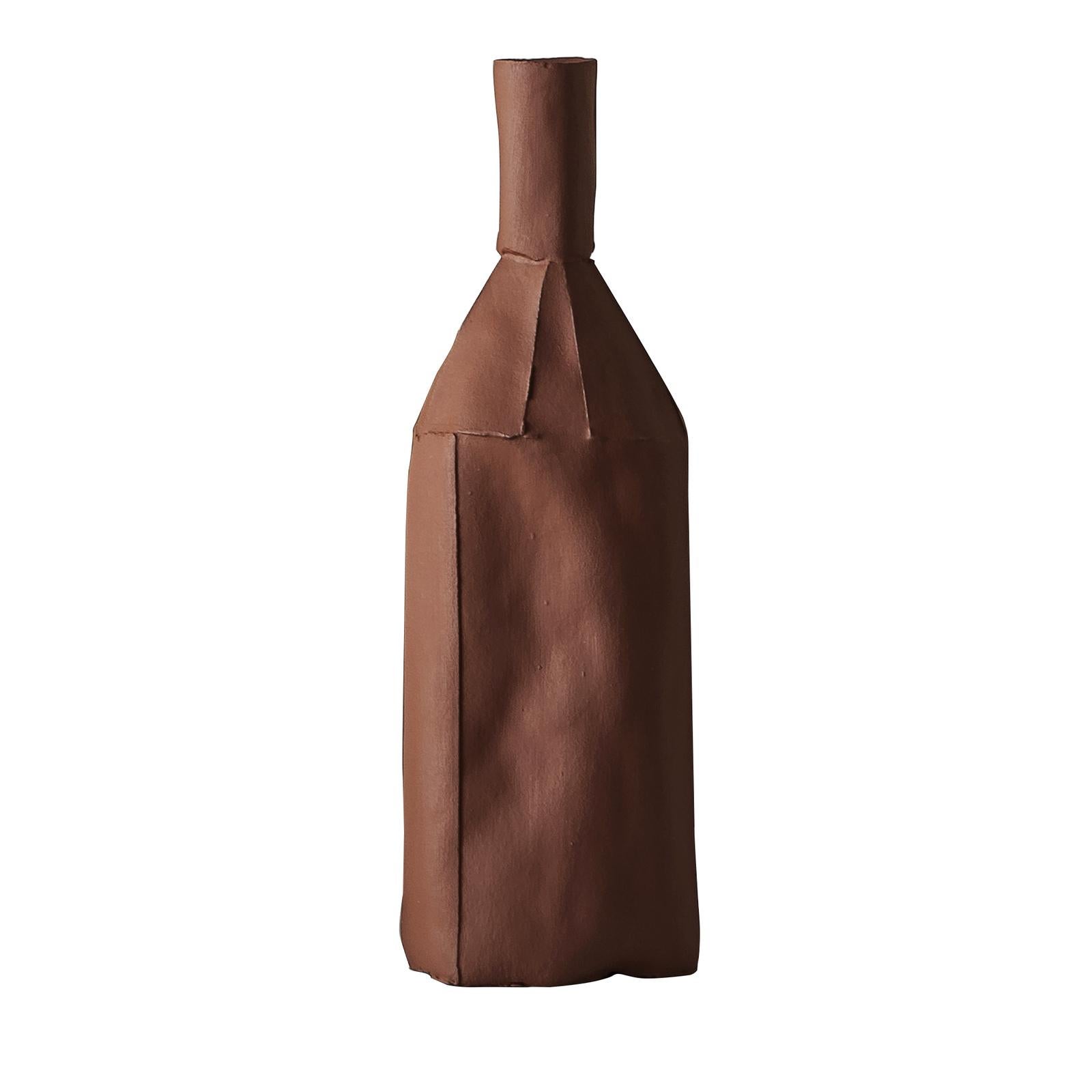 Contemporary Ceramic Cartocci Liscia Texture Maroon Decorative Bottle For Sale