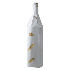 Contemporary Ceramic Cartocci Liscia Texture White and Gold Decorative Bottle #2