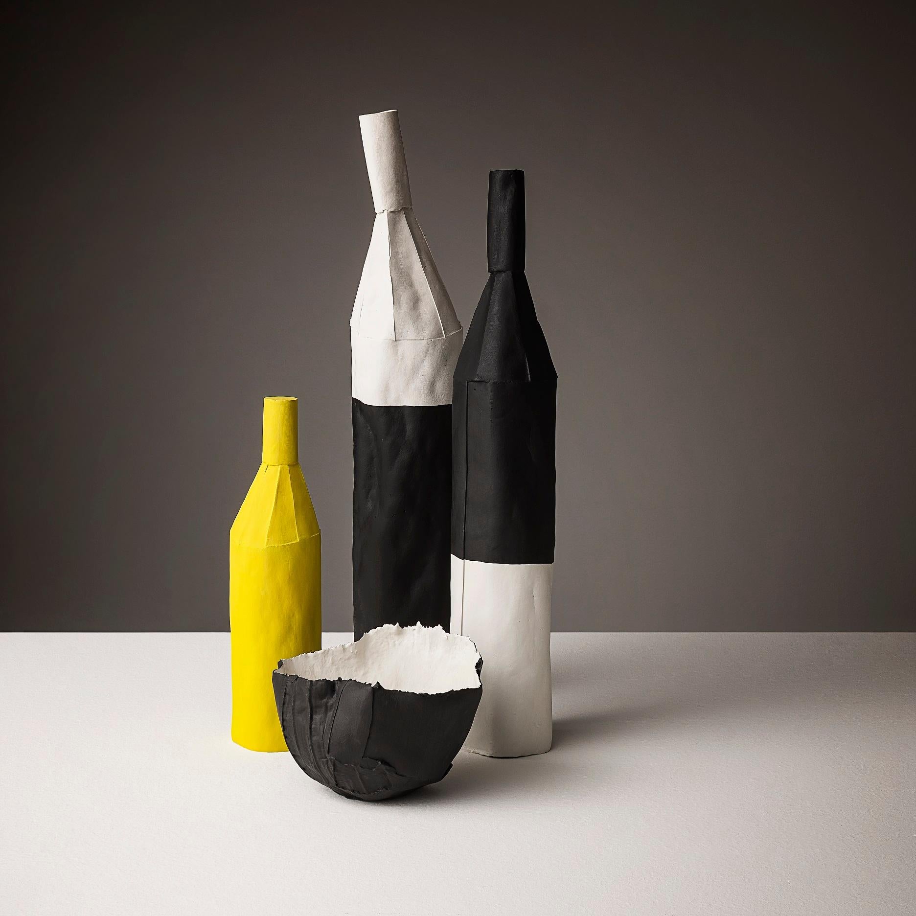 Modern Contemporary Ceramic Cartocci Liscia Texture Yellow Decorative Bottle For Sale