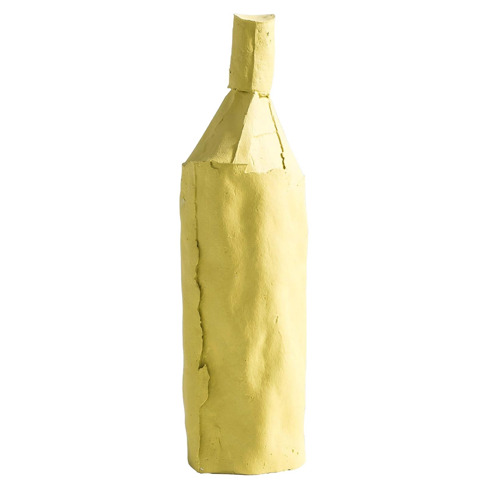 Contemporary Ceramic Cartocci Liscia Texture Yellow Decorative Bottle For Sale