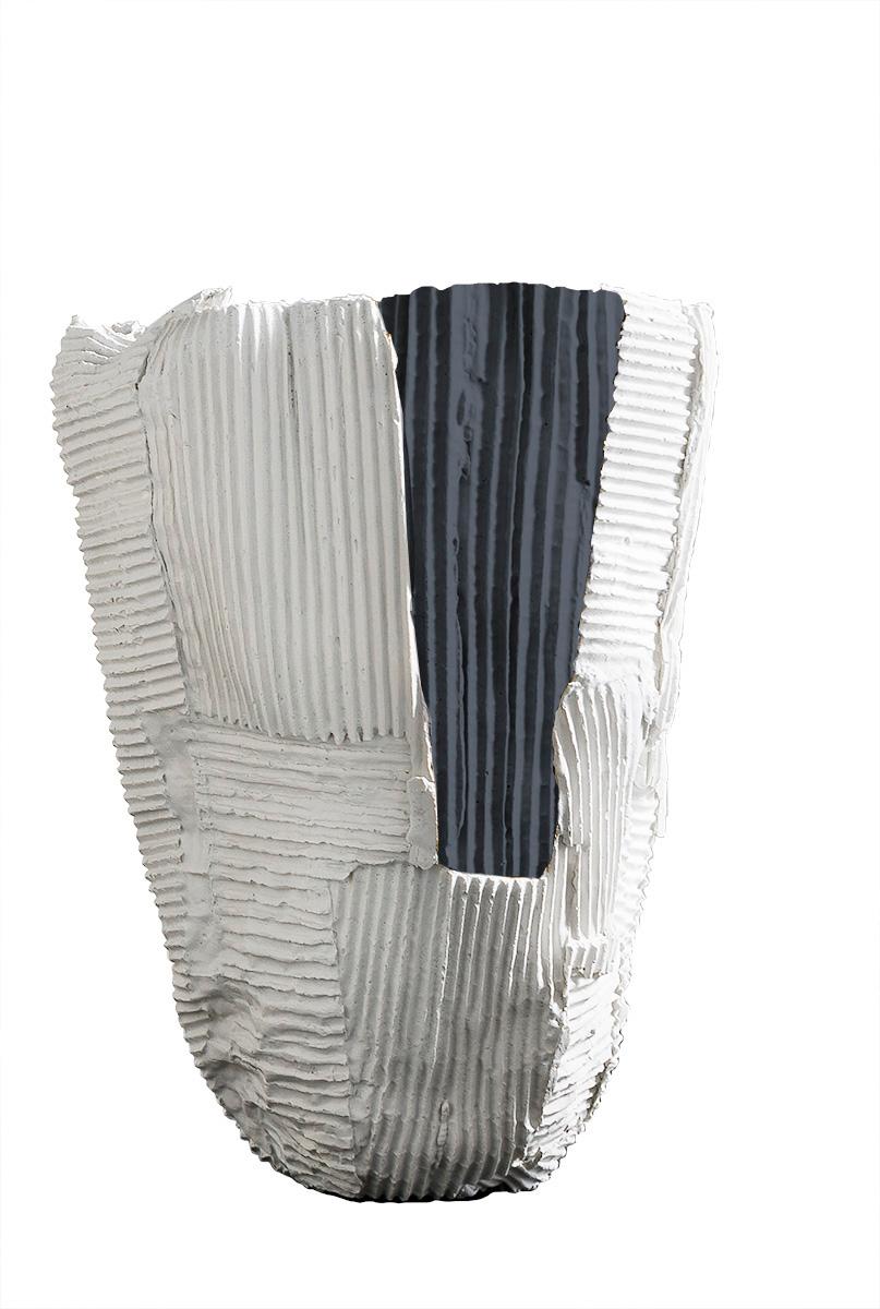 Modern Contemporary Ceramic Cartocci Texture White and Black Tall Vase