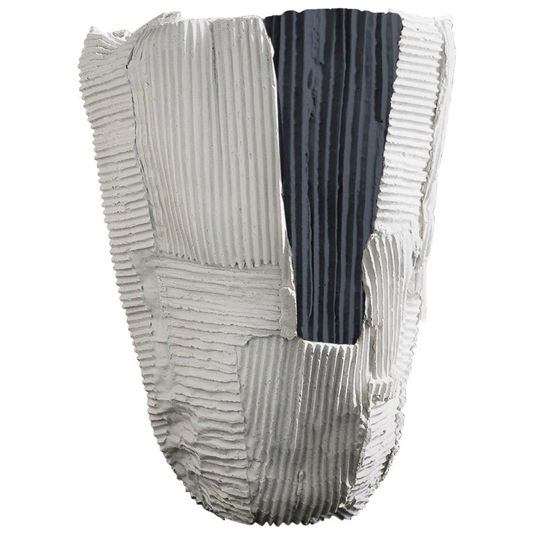 Contemporary Ceramic Cartocci Texture White And Black Tall Vase For Contemporary Ceramic Cartocci Texture White And Black Tall Vase For