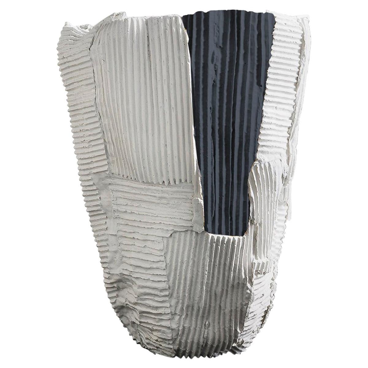 Contemporary Ceramic Cartocci Texture White and Black Tall Vase