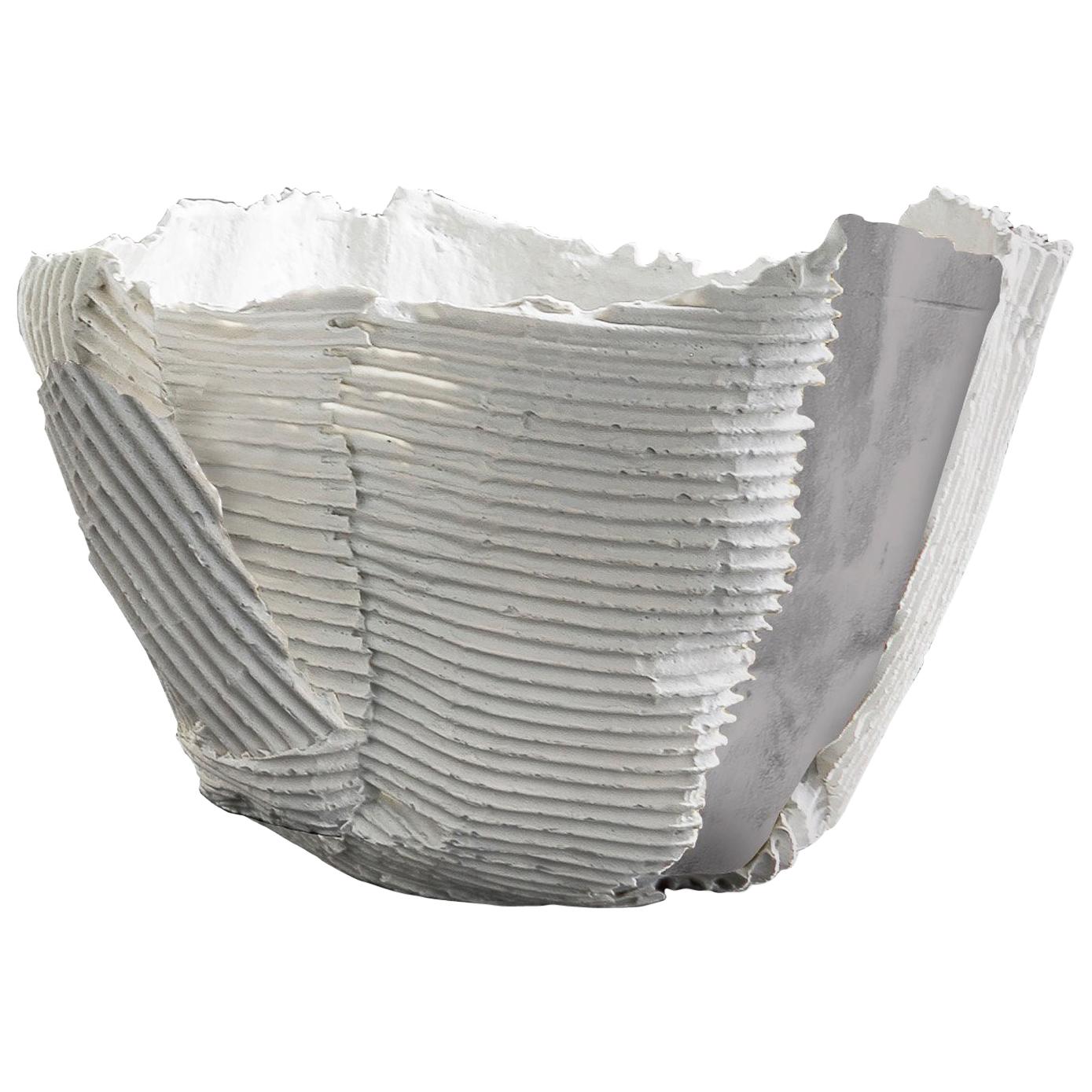 Contemporary Ceramic Cartocci Texture Schale Weiß und Grau im Angebot