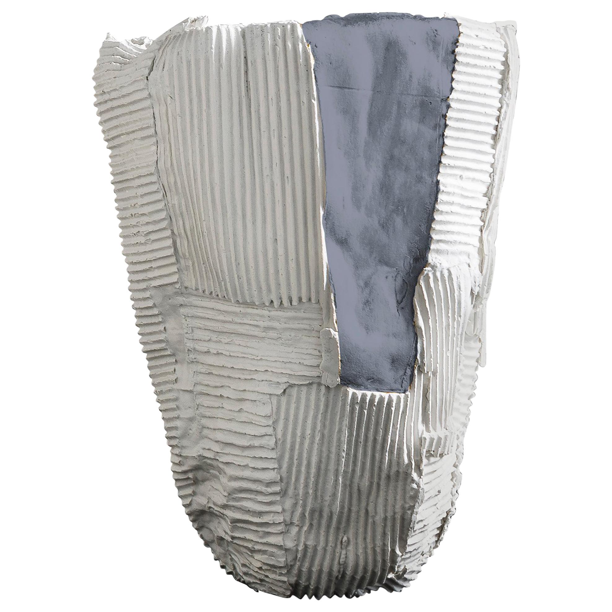 Contemporary Ceramic Cartocci Texture White and Gray Tall Vase For Sale