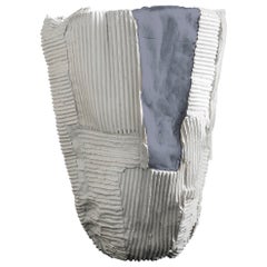 Contemporary Ceramic Cartocci Texture White and Gray Tall Vase