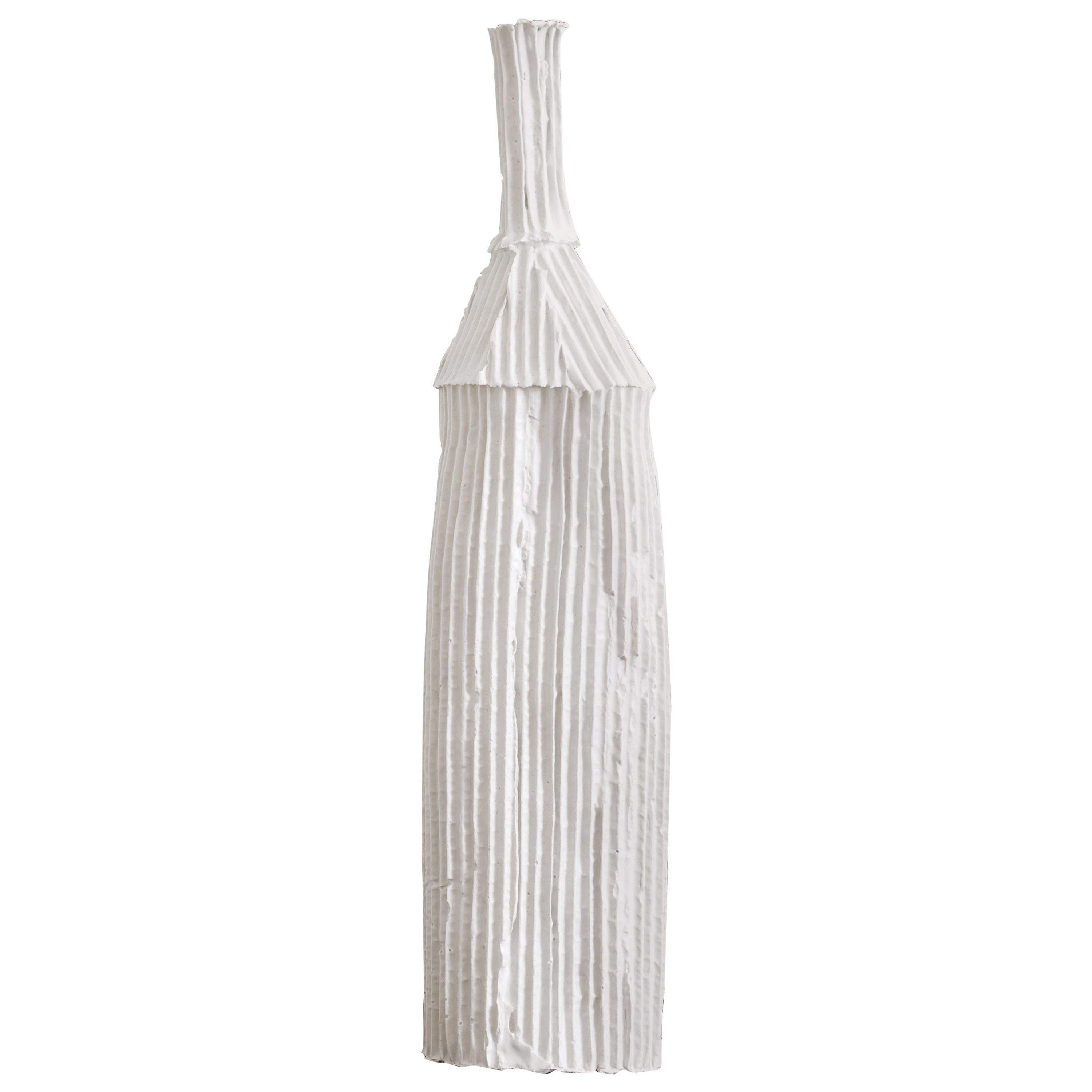 Contemporary Ceramic Cartocci Texture White Dekorative Flasche im Angebot