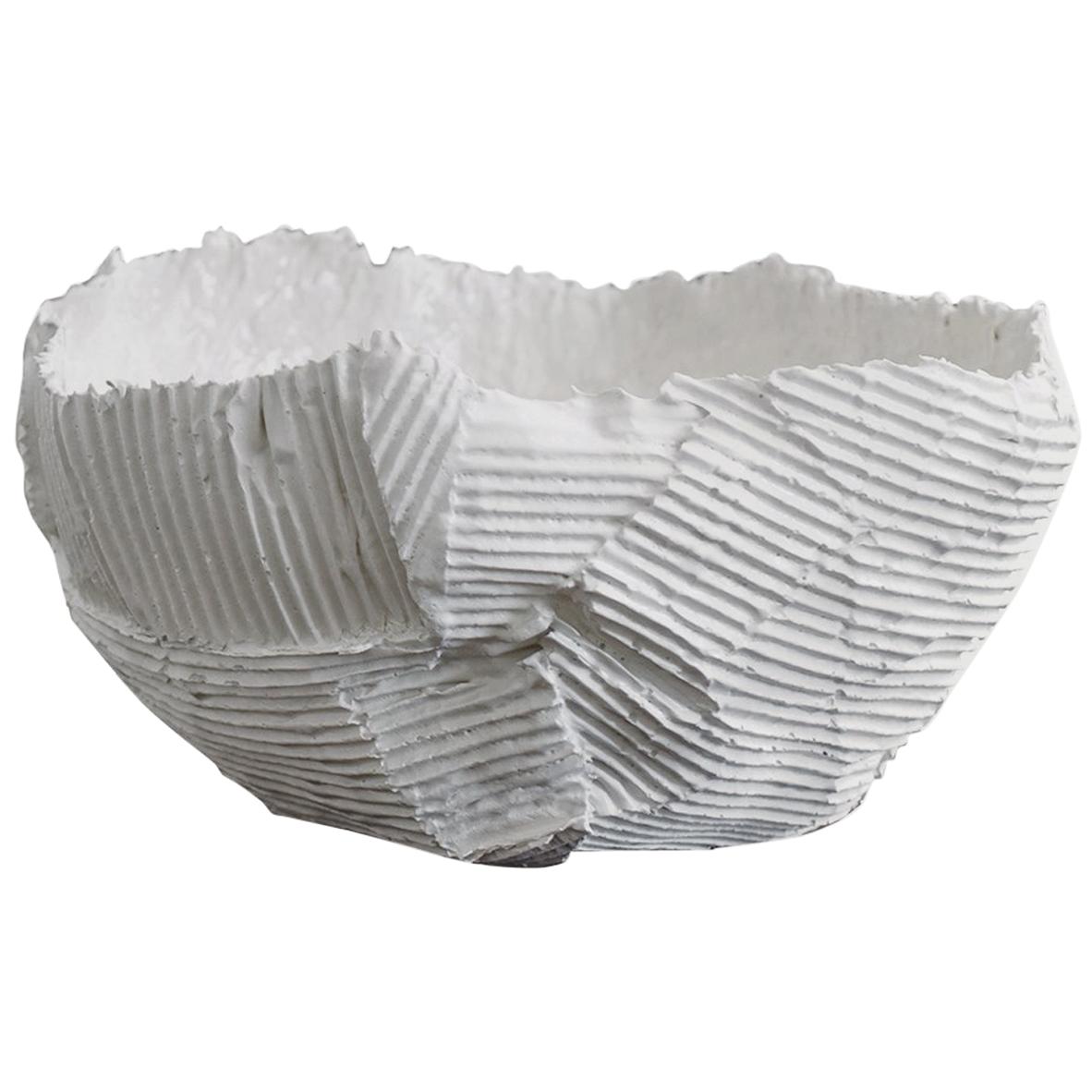 Contemporary Ceramic Cartocci Texture White Low Bowl
