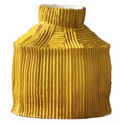 Contemporary Ceramic Cartoccio Texture Fide Yellow Vase