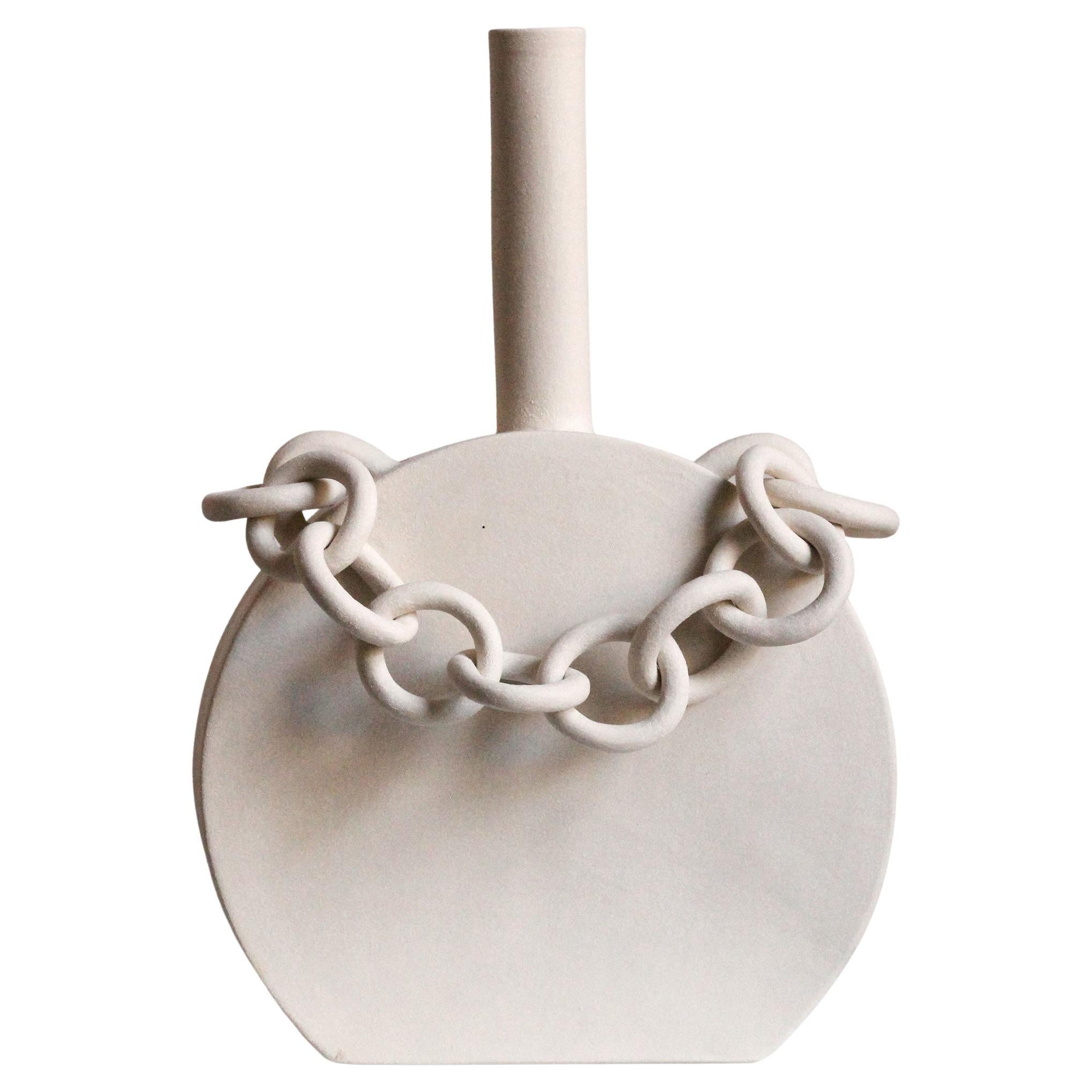 Contemporary Ceramic Chain Round Sculpture, Handmade, “OOOOO V” by Miyelle