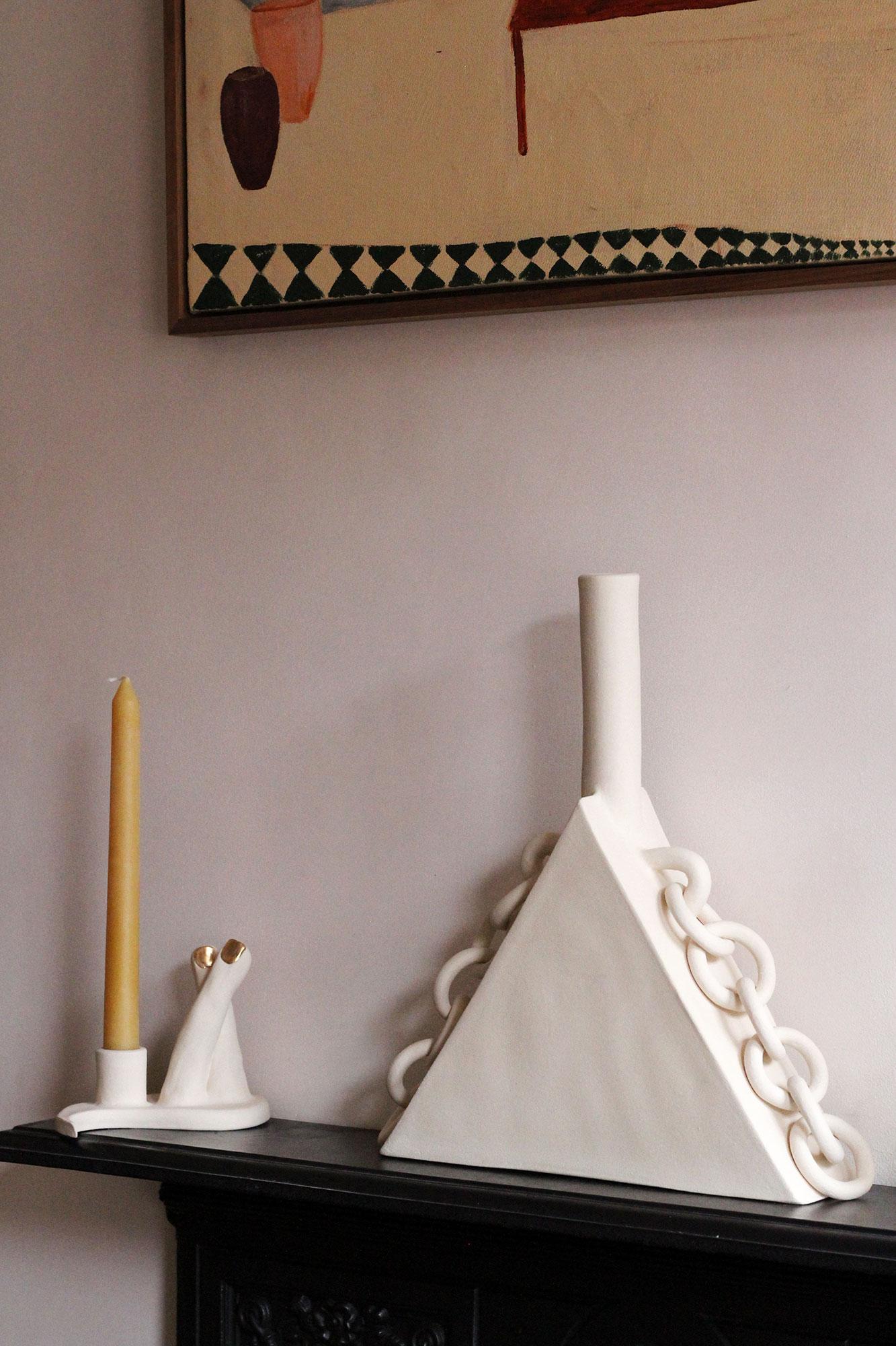 Contemporary Ceramic Chain Triangular Sculpture, Handmade, “OOOOO IV” by Miyelle For Sale 5