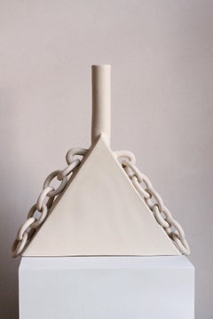 Contemporary Ceramic Chain Triangular Sculpture, Handmade, “OOOOO IV” by Miyelle