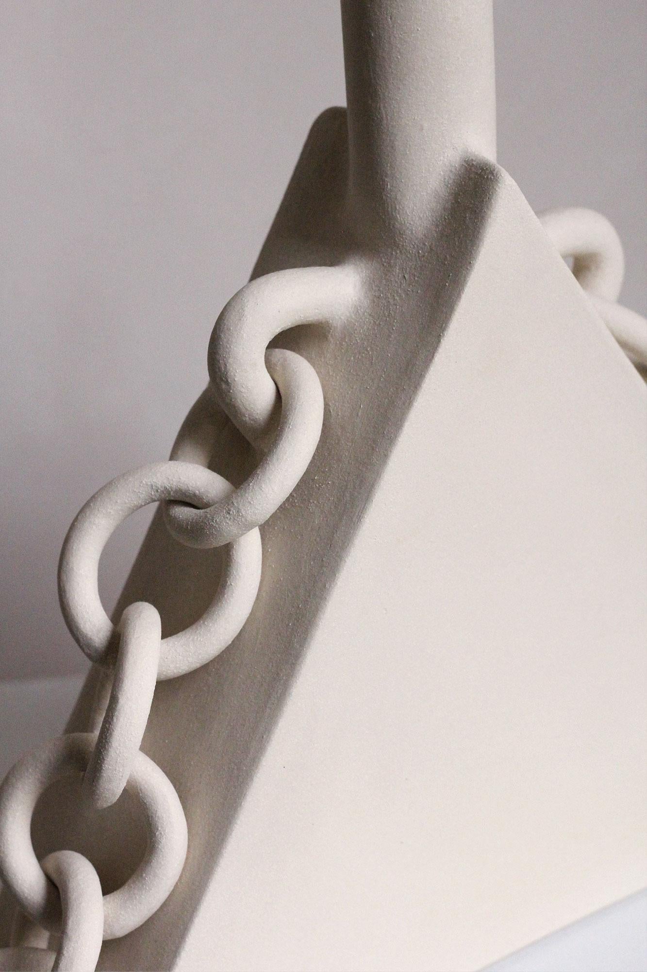 Contemporary Ceramic Chain Triangular Sculpture, Handmade, “OOOOO IV” by Miyelle For Sale 2