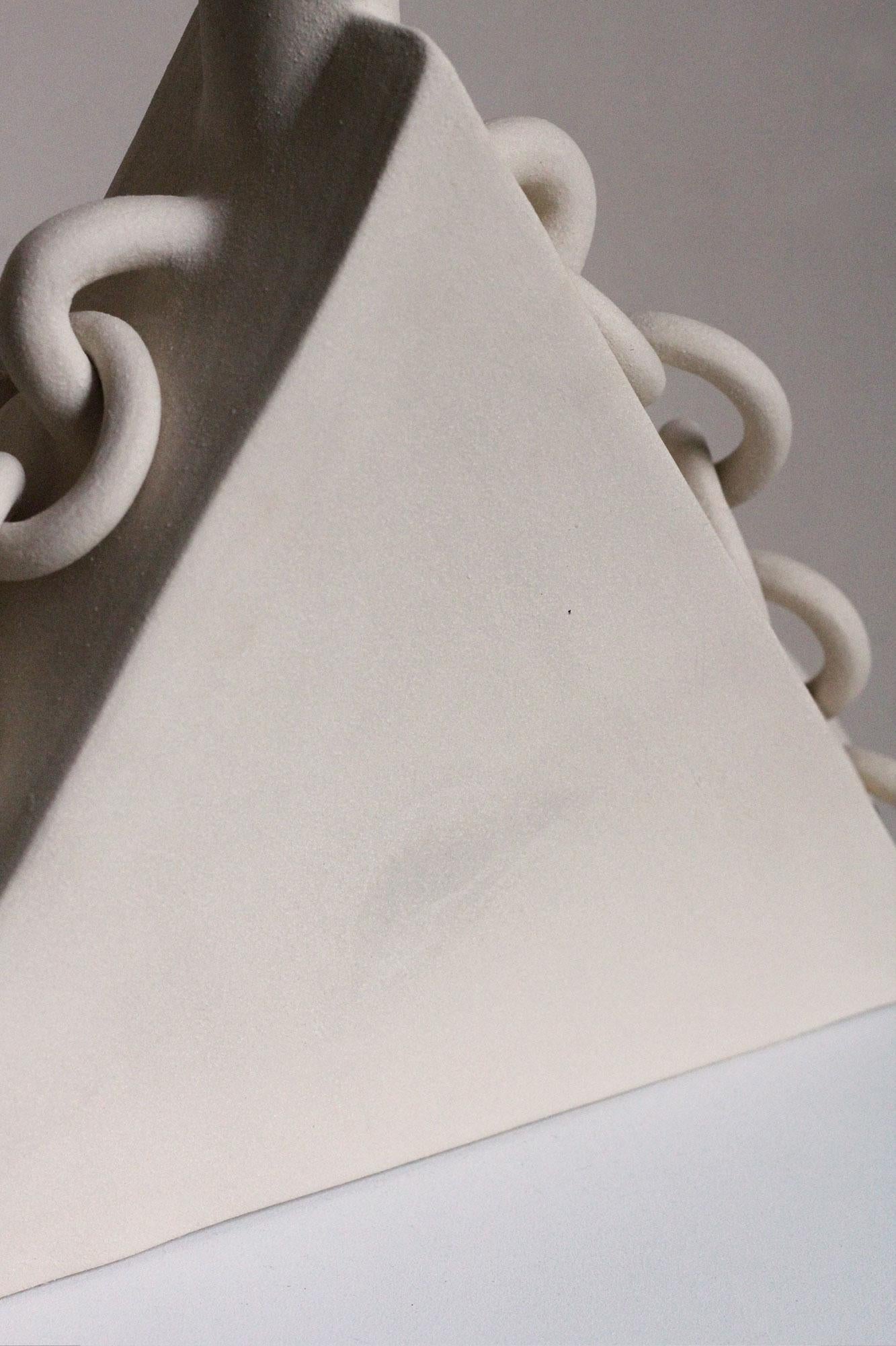 Contemporary Ceramic Chain Triangular Sculpture, Handmade, “OOOOO IV” by Miyelle For Sale 3