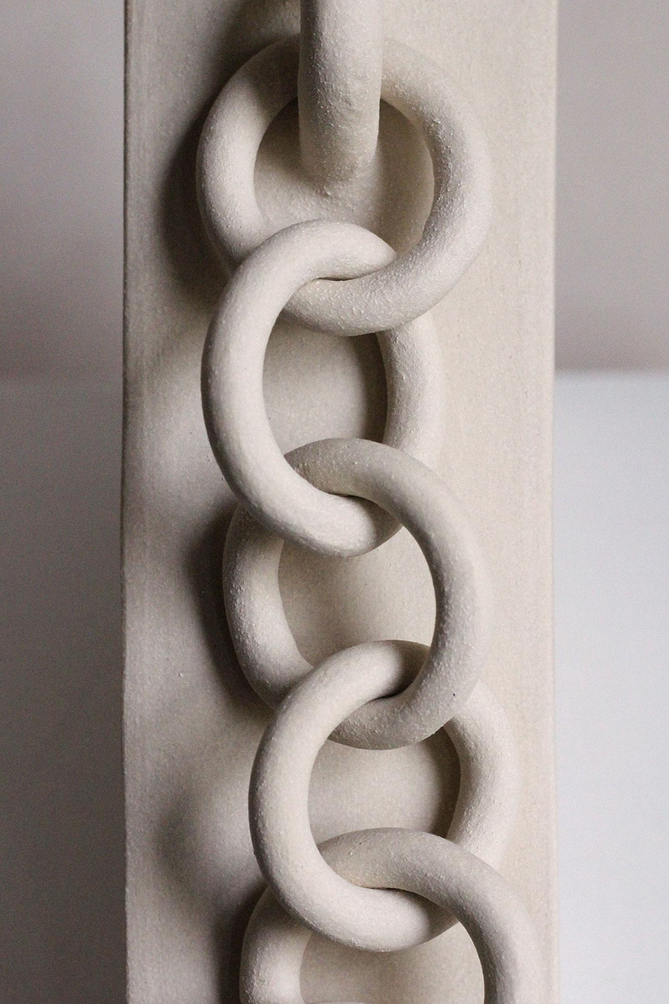 Contemporary Ceramic Chain Triangular Sculpture, Handmade, “OOOOO IV” by Miyelle For Sale 4