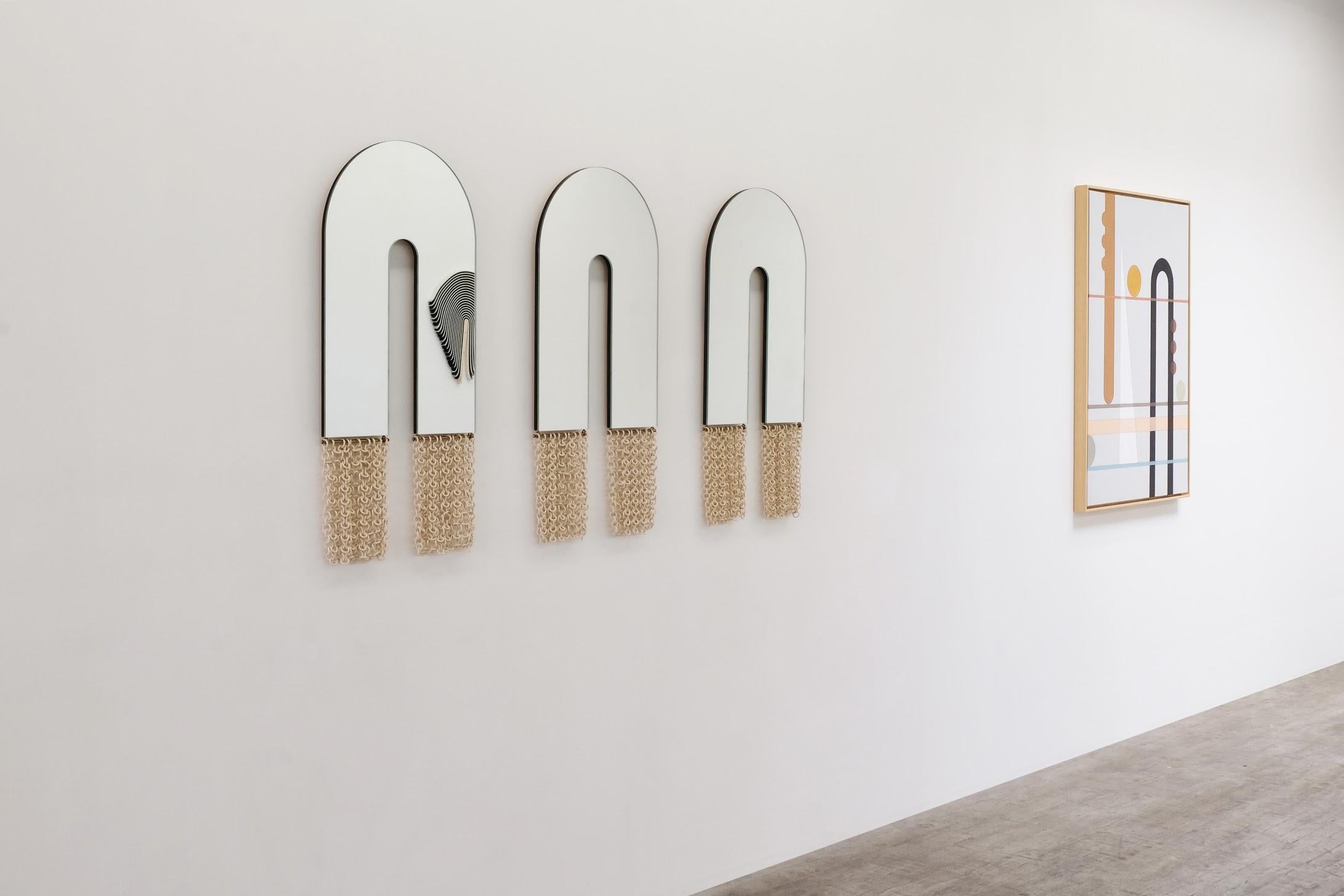 American Contemporary Ceramic Chainmail Arched Mirrors Set in Ivory For Sale