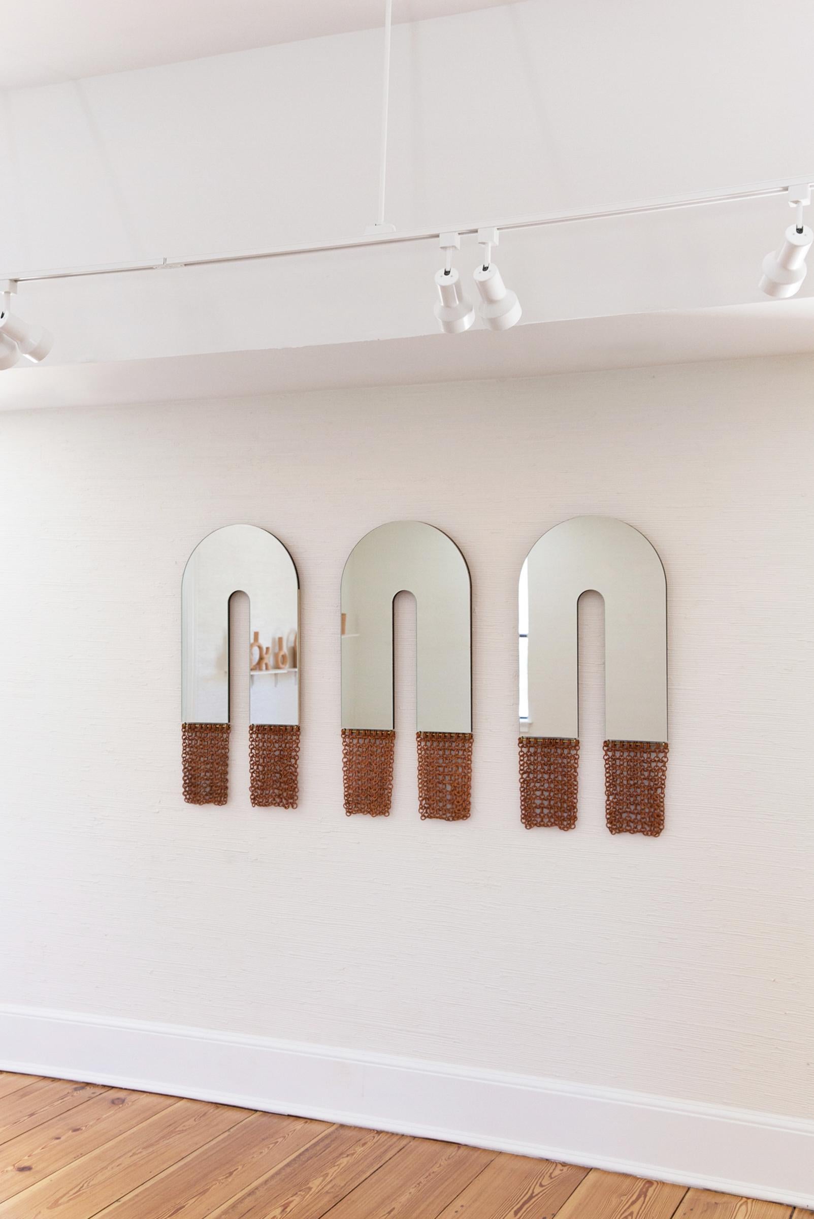 Contemporary Ceramic Chainmail Arched Mirrors Set in Ivory In New Condition For Sale In Queens, NY