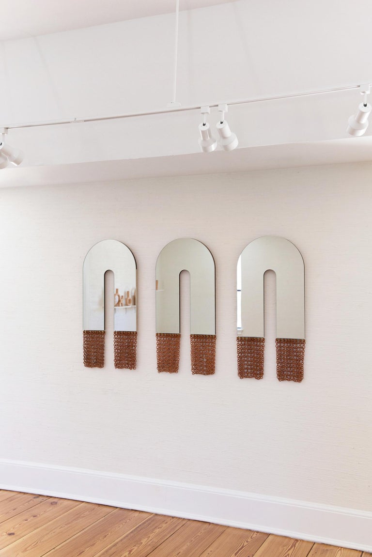Contemporary Ceramic Chainmail Arched Mirrors Set in Ivory In New Condition In Queens, NY