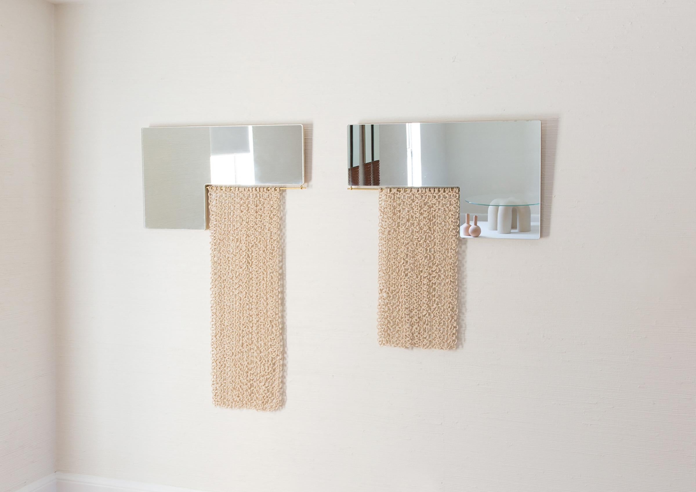 American Contemporary Ceramic Chainmail L-Mirror Set in Ivory For Sale