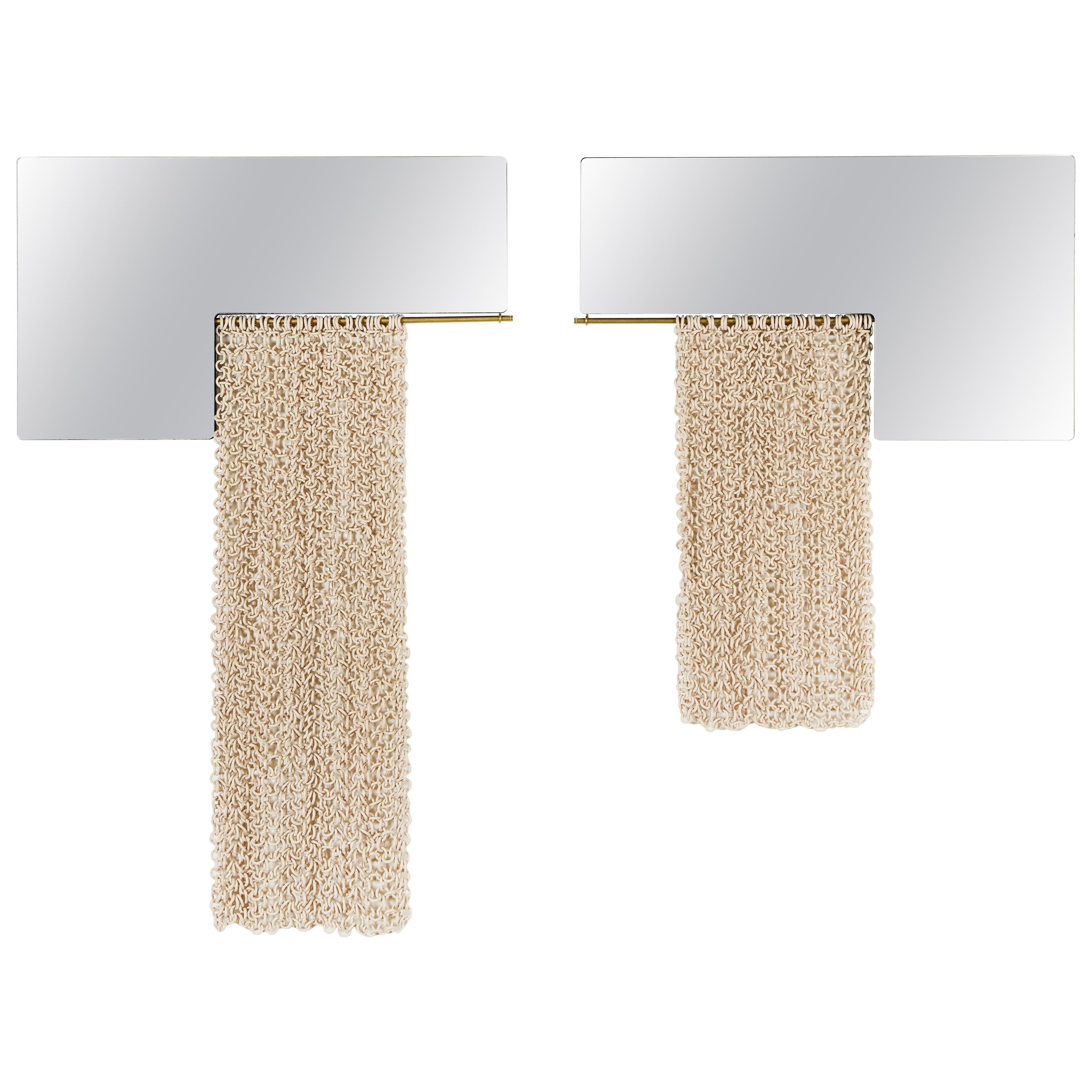 Contemporary Ceramic Chainmail L-Mirror Set in Ivory For Sale